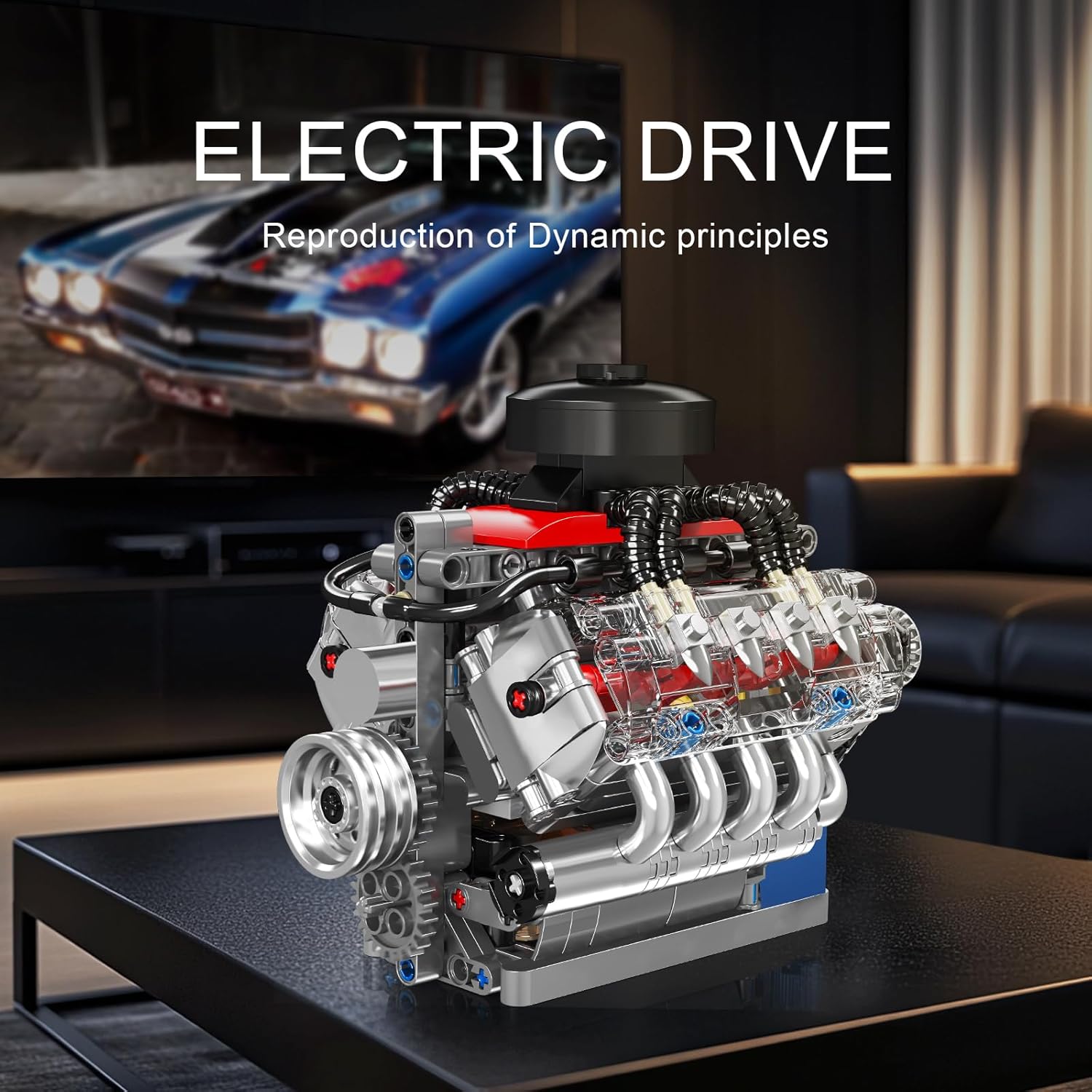 Mould King 10171 V8 Engine Model Kit That Works, 8 Cylinder Car Engine with Motor, Building Blocks Collectibles for Adults, STEM Build Set for Boys and Girls (487 Pieces)