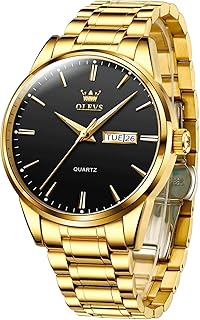 OLEVS Men's Gold Watch, Luxury Large Face Stainless Steel Analog Quartz Dress Watch, Fashion Simple Day Date Waterproof Luminous Wrist Watch for Men