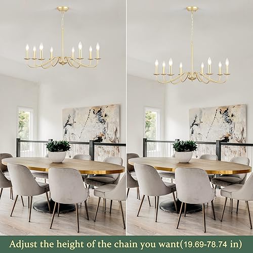 Miniatura 7 de ADSENSTY Candelabro dorado de 8 luces moderna de granja para comedor, accesorios de iluminación rústica, lámpara colgante para sala de estar,