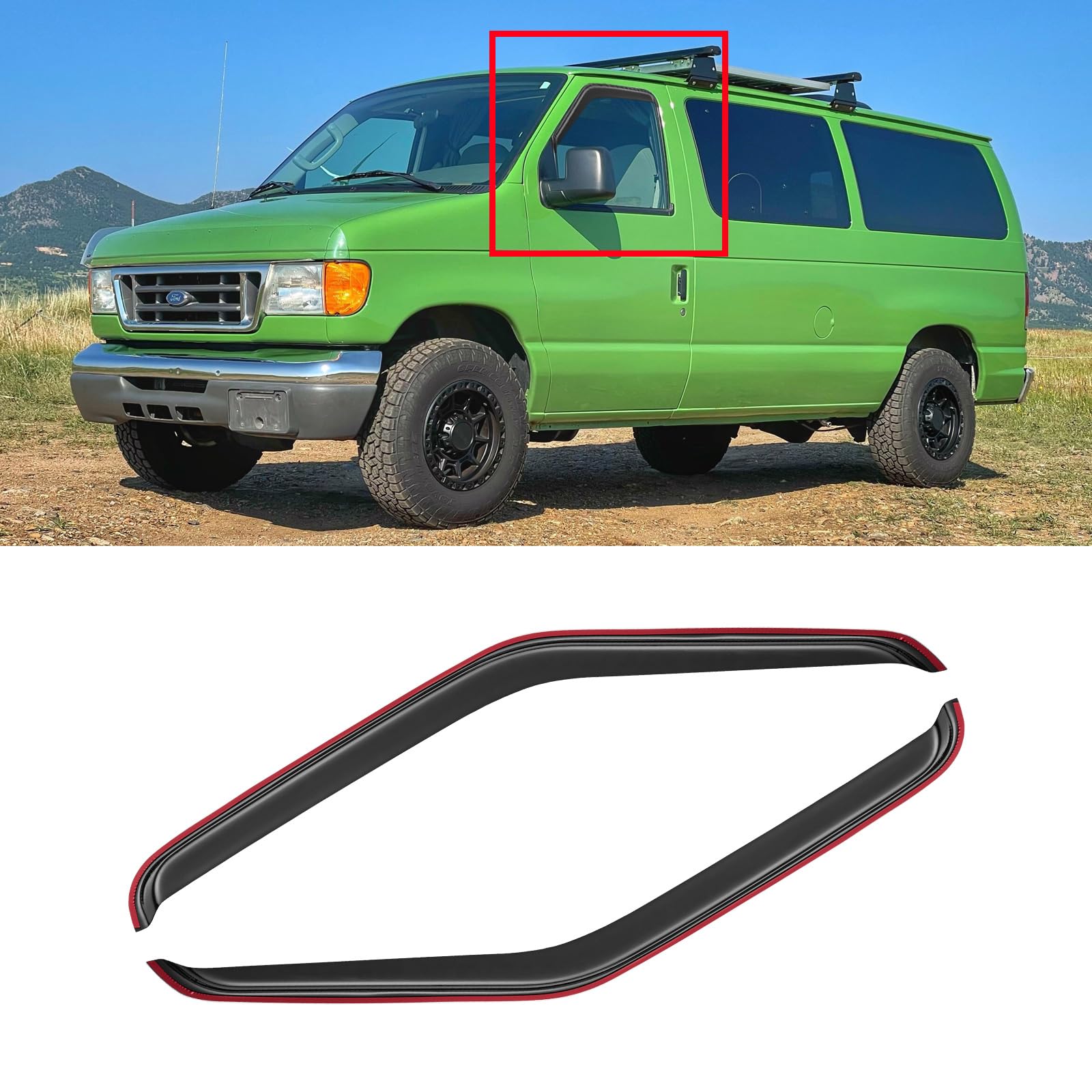 IKON MOTORSPORTS In-Channel Window Deflectors For 1992-2006 Ford E-Series Van - Smoke Tint, 2-Piece Set