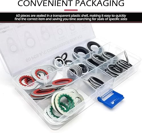 Miniatura 4 de Dogary 60 juntas de compresor de sistema de aire acondicionado para automóvil, arandela protectora de puerto de compresor antifugas, kit surtido de
