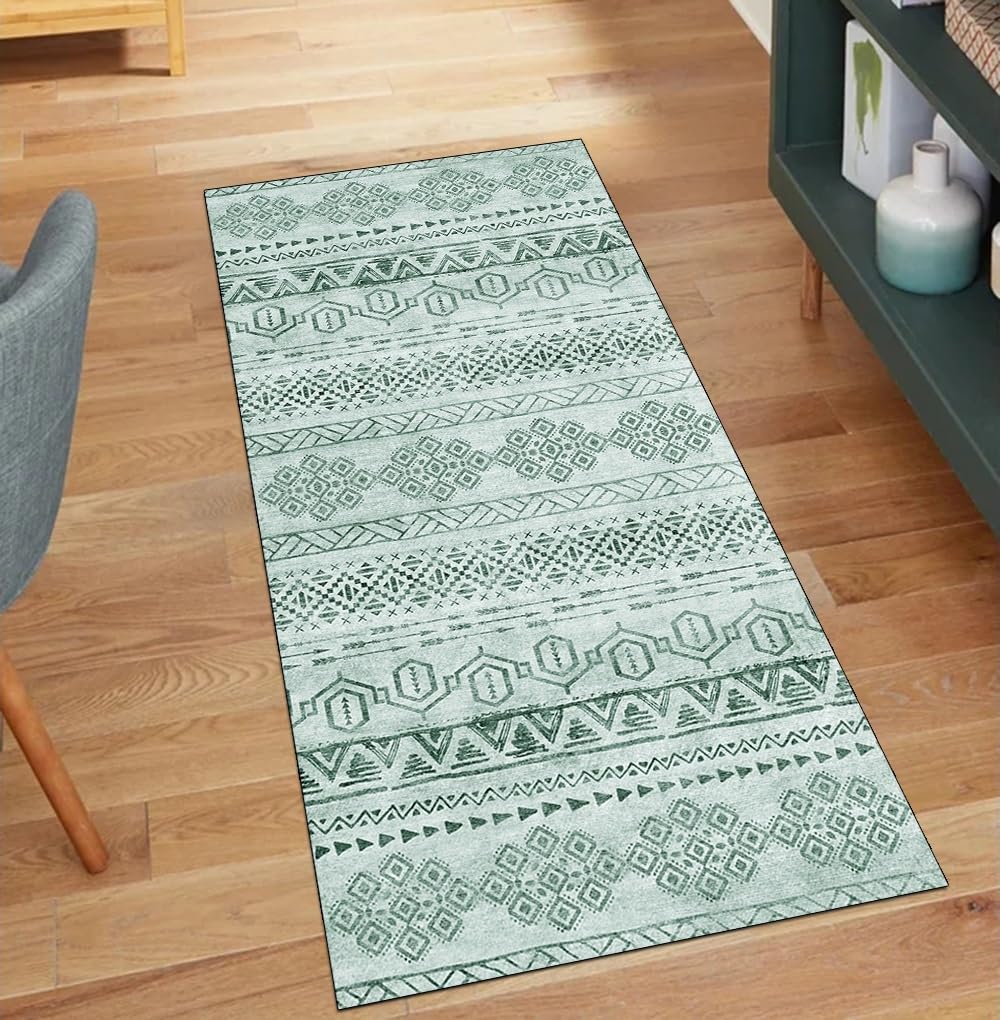 Alfombra antideslizante para pasillo de cocina verde oscuro que evita resbalones y manchas