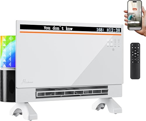Miniatura 10 de Calentador de panel eléctrico inteligente de 1800 W con altavoz Bluetooth, pantalla lírica y luces RGB, ventilador calefactor 6 en 1, control por