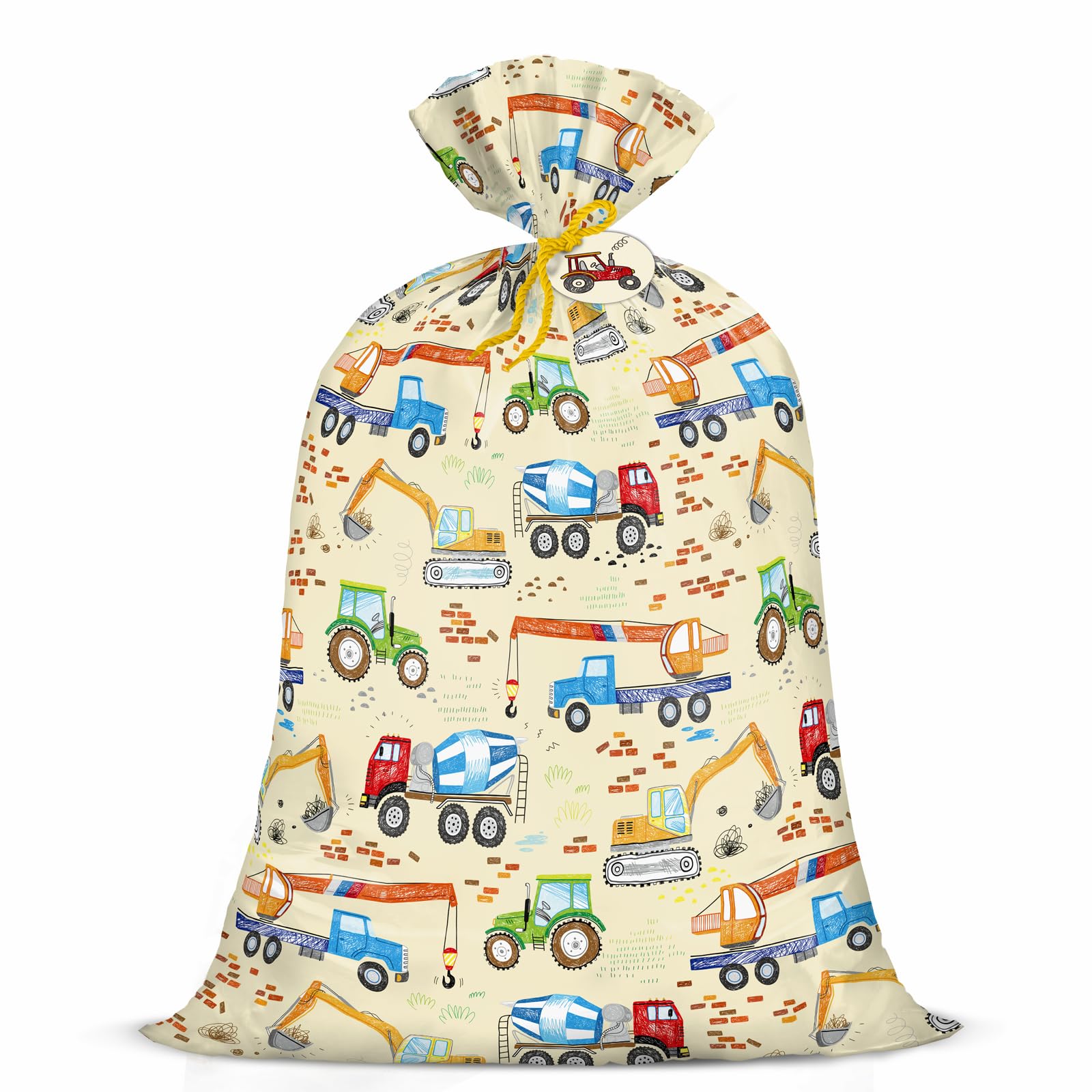 Loveinside Extra Large Plastic Gift Bag, Giant Gift Bag Printed Children's Cartoon Car Excavator, Specially Set for Birthday Parties and Holidays, 56"