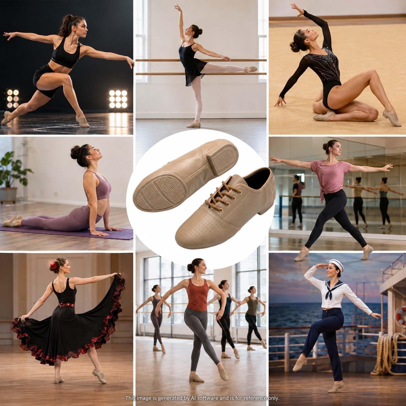 Zapatos de Jazz Mujer, Punta Redonda para Clase de Danza y Escenario