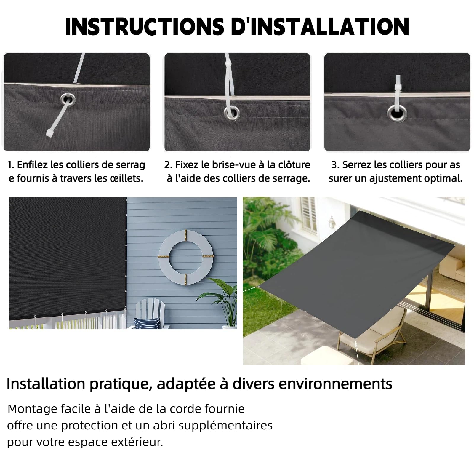 Voile d’ombrage Rectangulaire 2.8x3m Toile D'ombrage Imperméable Bâche Ombrage Polyester 95% Protection UV Solaire pour Jardin Balcon Terrasse Pergola avec Oeillets et Cordons, Gris Foncé