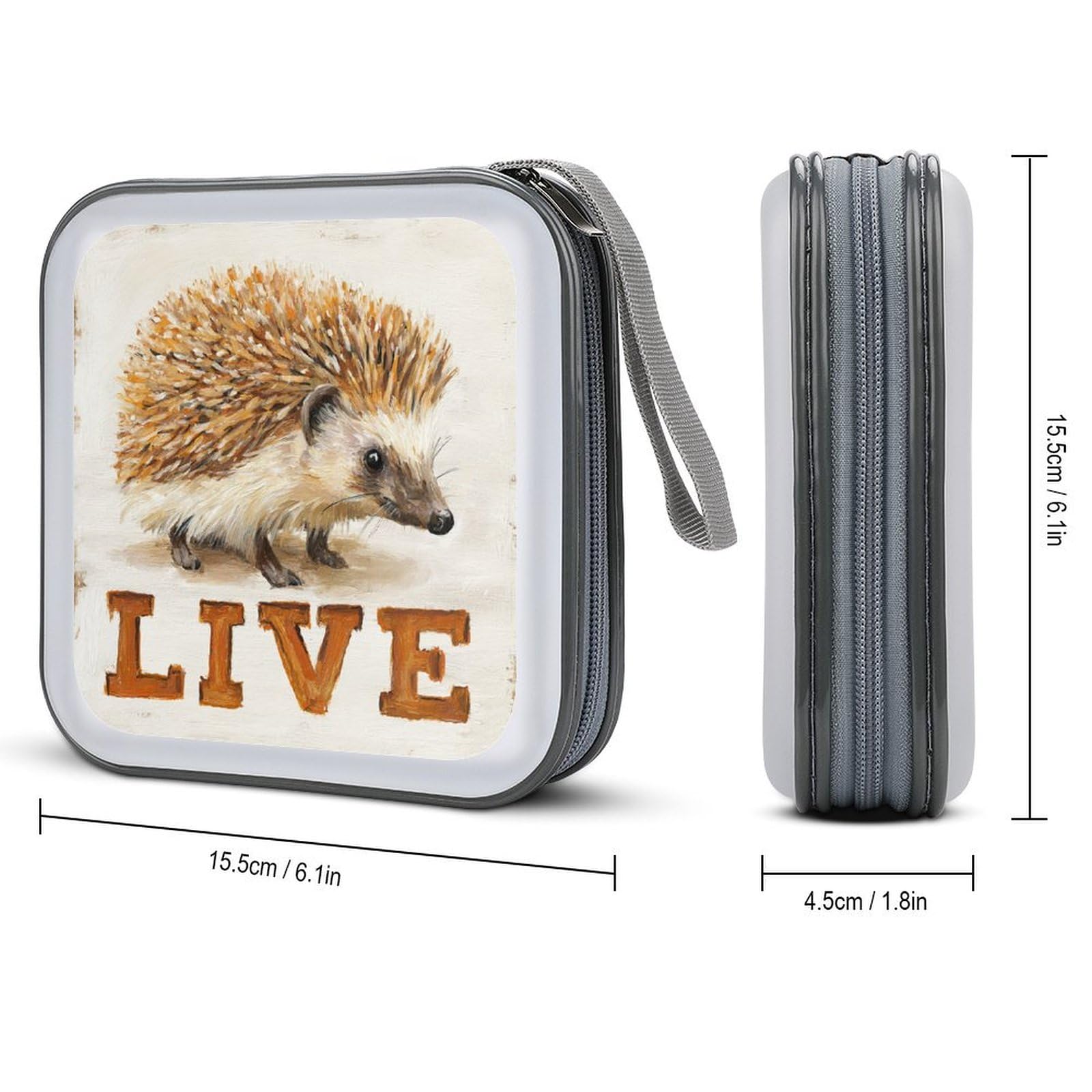 DuduYH Hedgehog in Brown Beige LIVE CD Case DVD Storage Case Portable for Car Home Travel