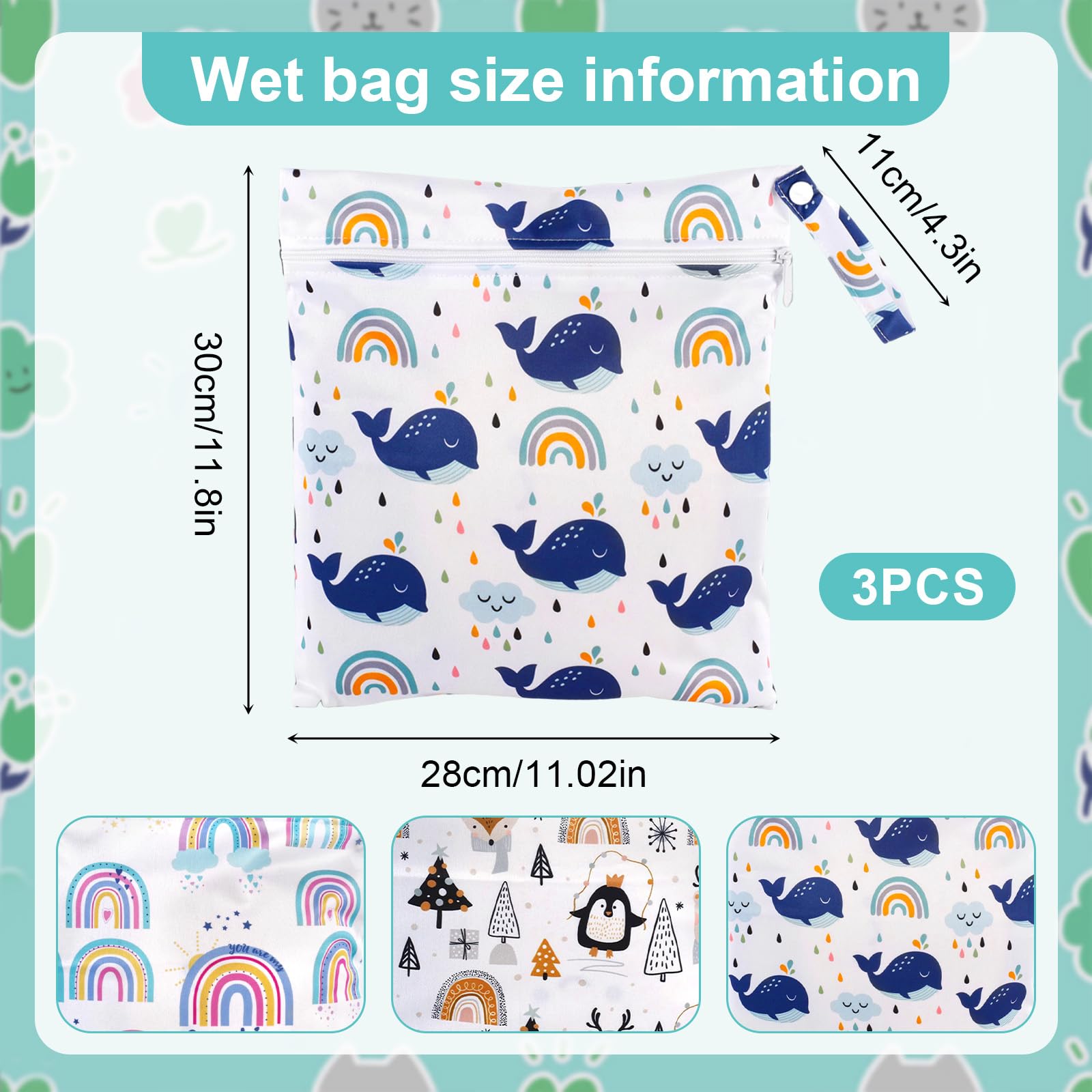 Lot de 3 Sacs Linge Sale Imperméable 30 x 28 cm Sac à Linge de Voyage Étanches avec Fermeture Éclair pour Maillots Bain Sport Gym Vêtements Humides Camping Hôtel