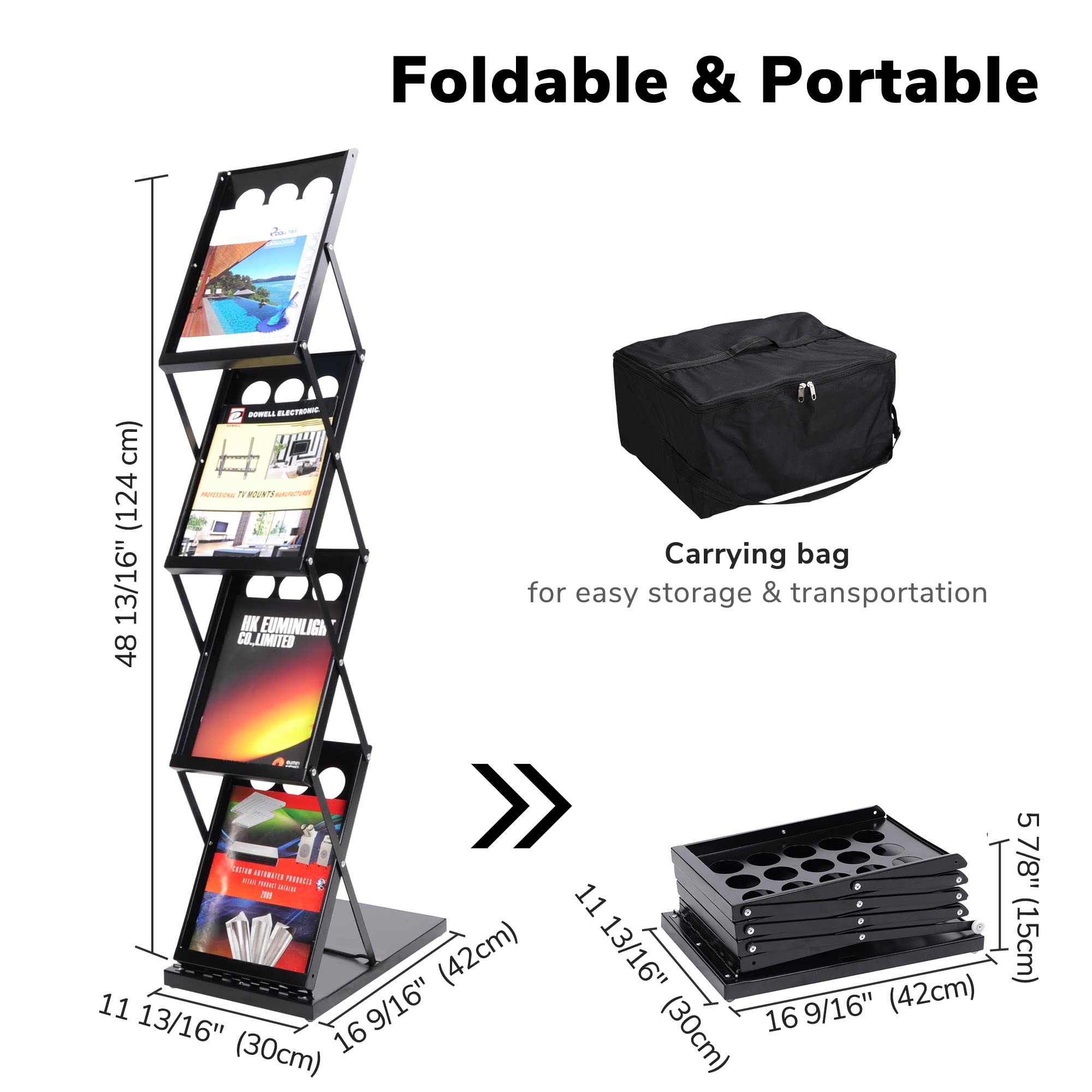Yescom Pop Up 4 Pocket Foldable Magazine Brochure Rack Book Literature Holder Tradeshow Display Stand w/Carrying Bag