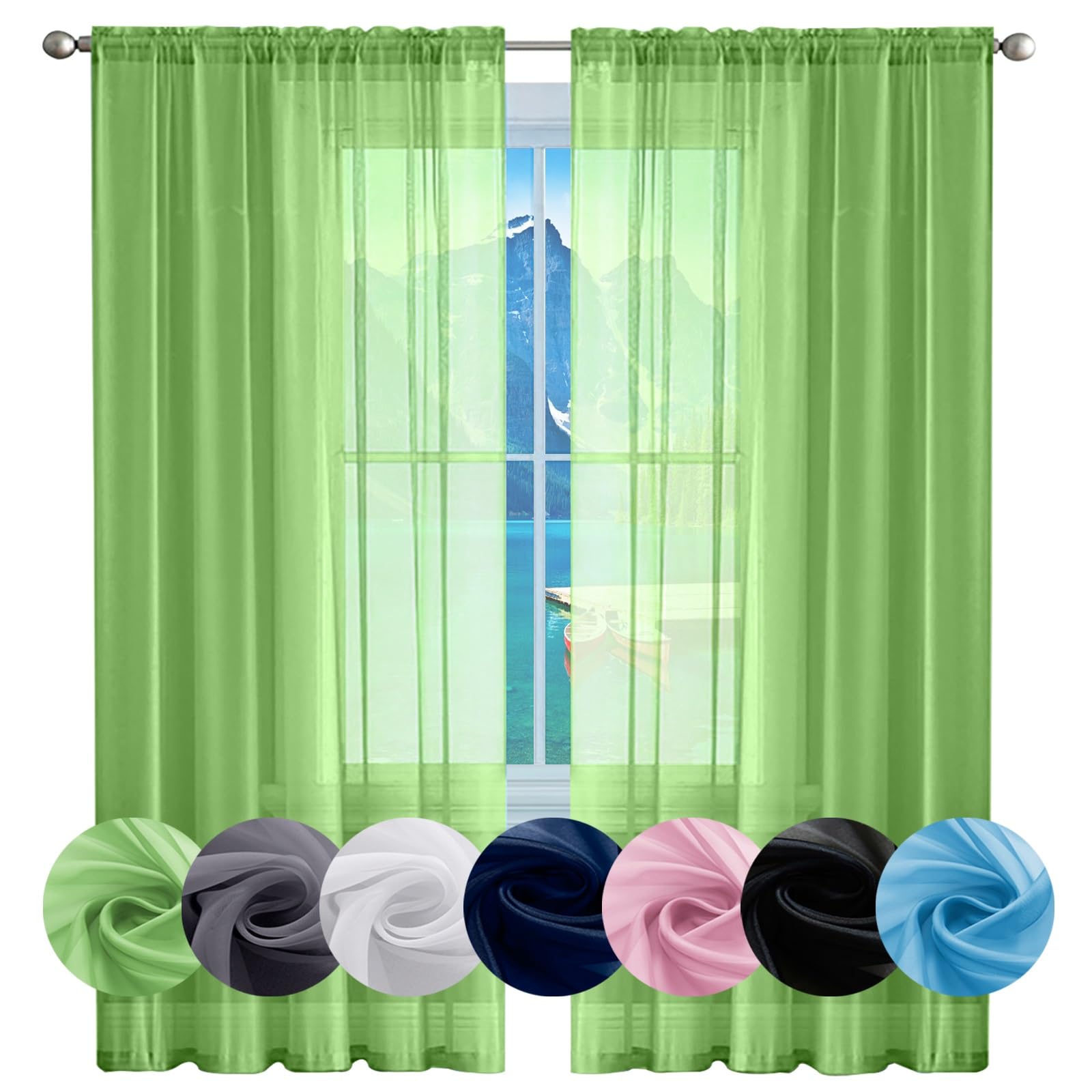 GAIFNAG Cortina Cocina Tranaparente 130 x 130 cm Cortinas con Aspecto de Lino, Modernas de Lino Aspecto Cortinas Opacas Cortinas para Ventanas Salon/Cocina, Verde Tierno