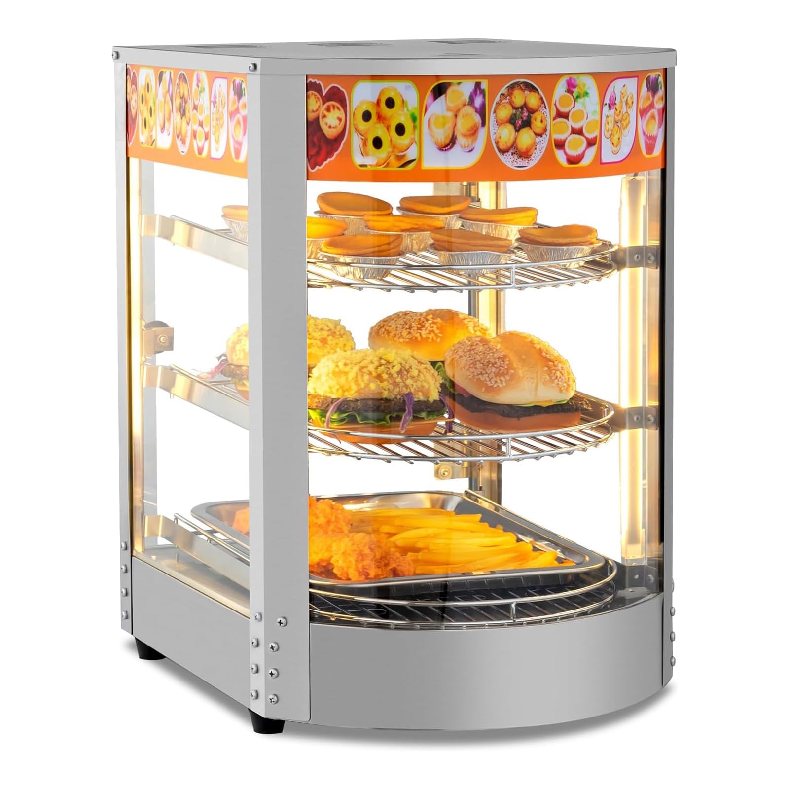 ZephPerton Pizza Warmer Countertop, 3-Tier Commercial Countertop Electric Pretzel with LED Lighting Removable Shelves Glass Door, Temperature 30 To 85 Degrees Celsius for Buffet Restaurant Cafe