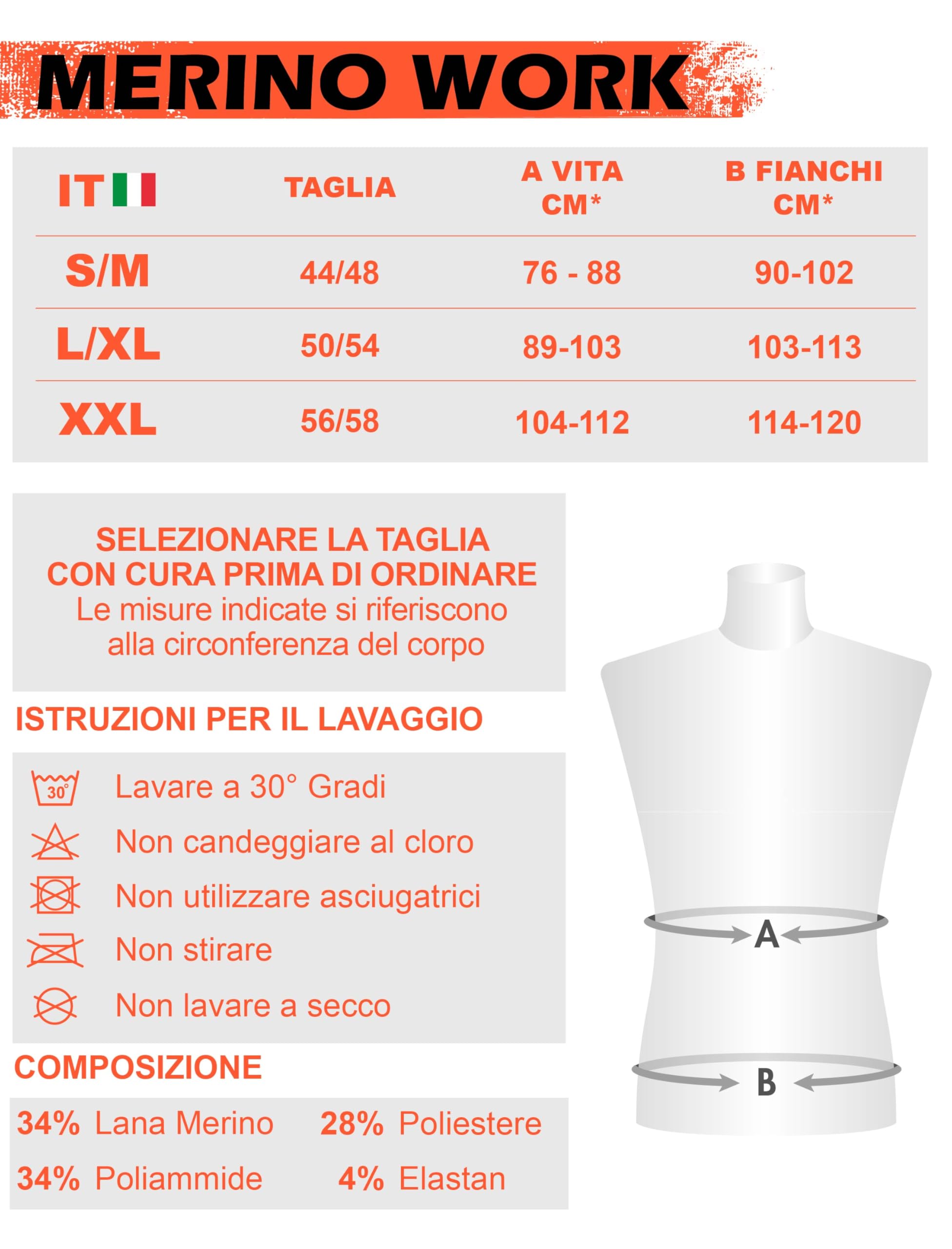 Maglia Termica Uomo Manica Lunga Lana Merino - Intimo Termico Uomo Invernale da Lavoro, Lupetto Elasticizzato, Senza Cuciture, Traspirante e Termoregolante - Made in Italy