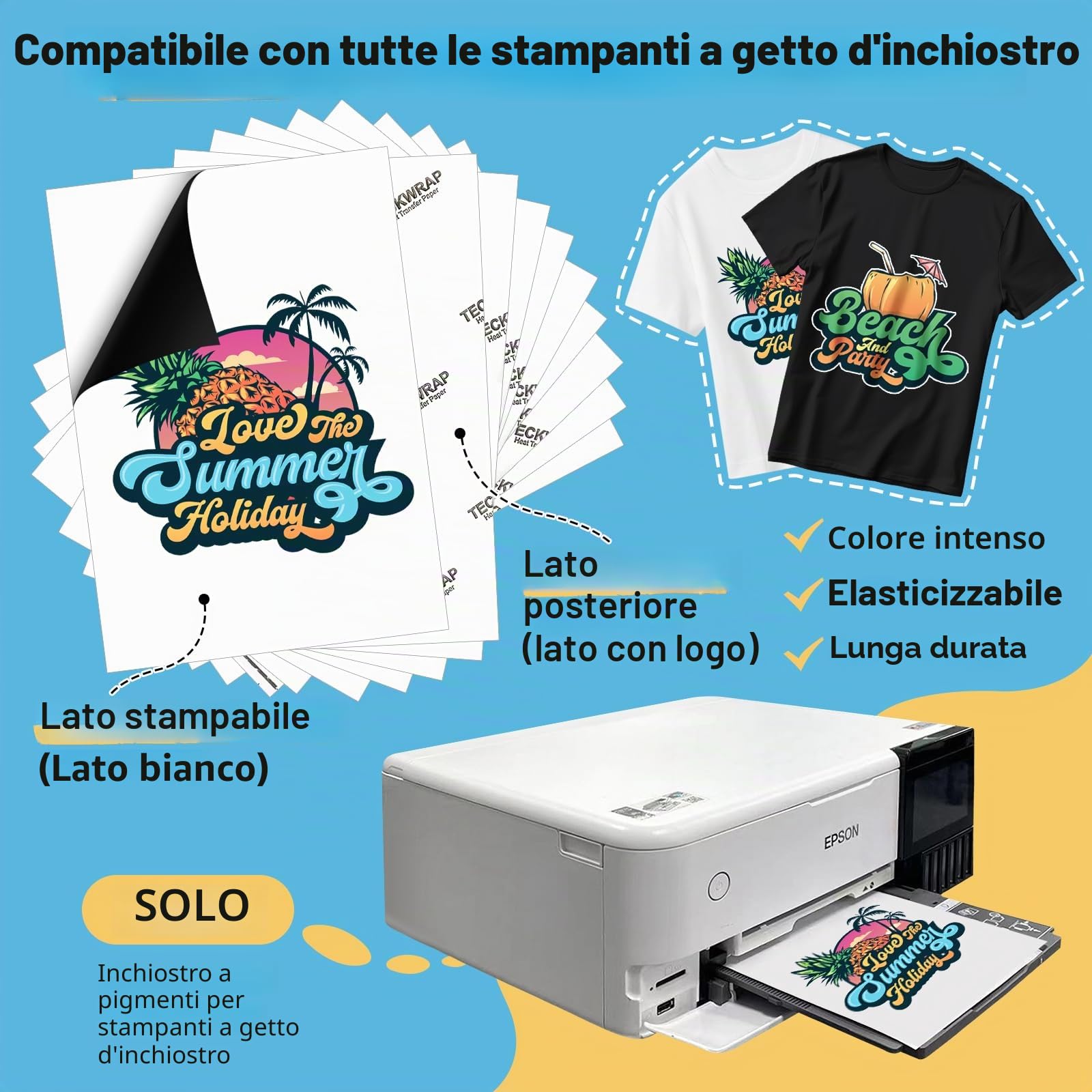 TECKWRAP Carta a trasferimento termico per magliette a getto d'inchiostro di alta qualità, formato A4, 10 fogli per tessuti scuri o chiari, 210 mm x 297 mm