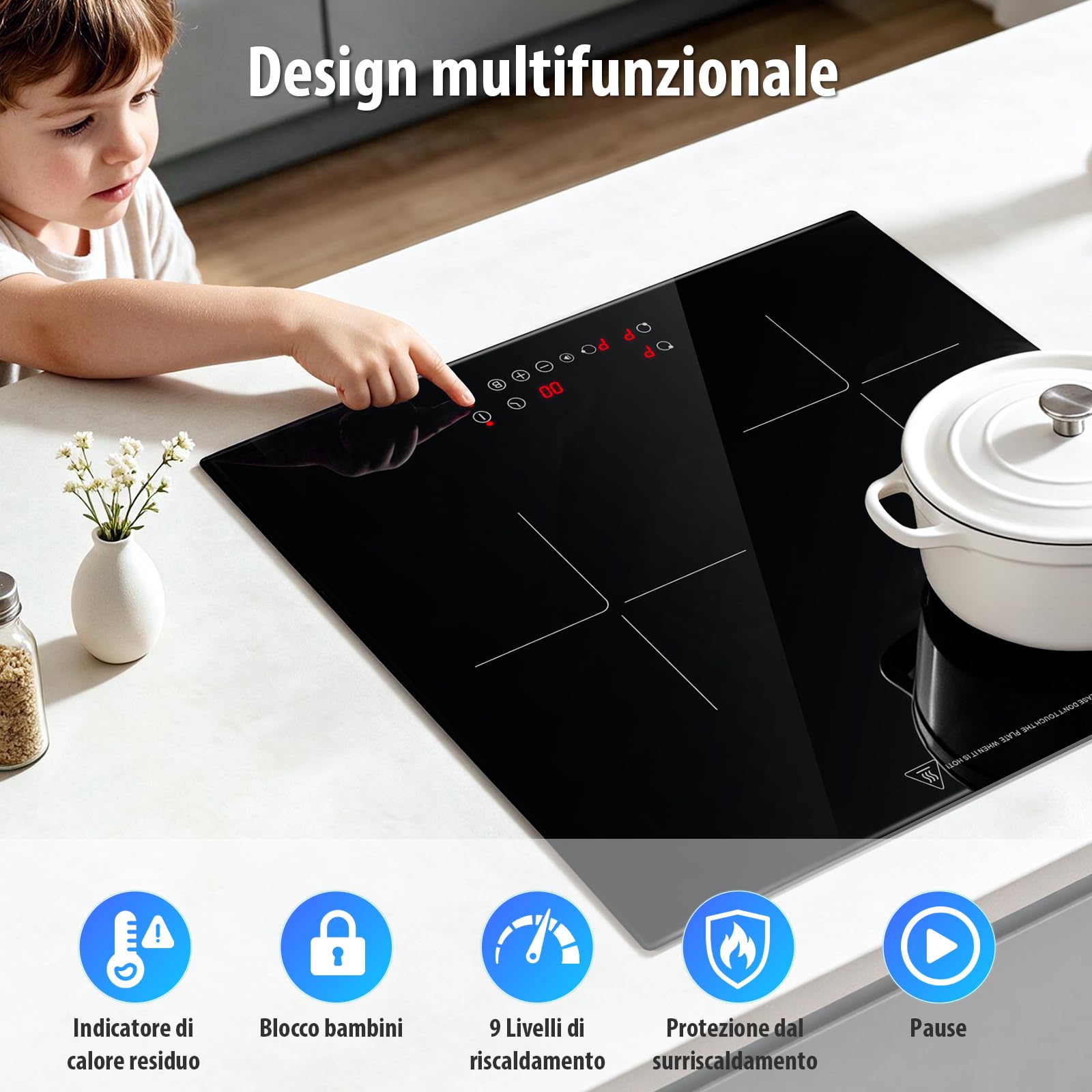 Piano Cottura Induzione 3 Fuochi 6800W Incasso 60cm