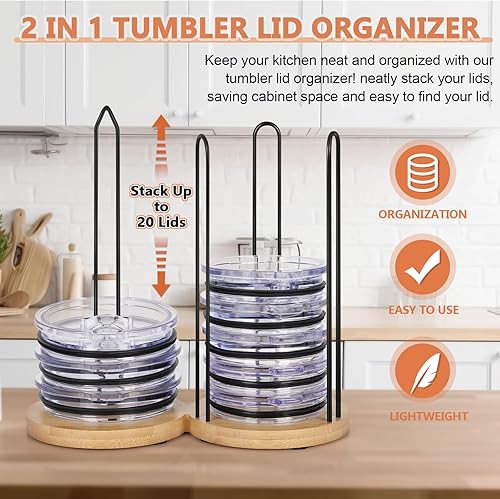 Miniatura 2 de Organizador de tapa para vaso, 2 en 1, apilable, soporte vertical para hasta 20 tapas, diseño de ahorro de espacio, organizador de tapas de tazas,