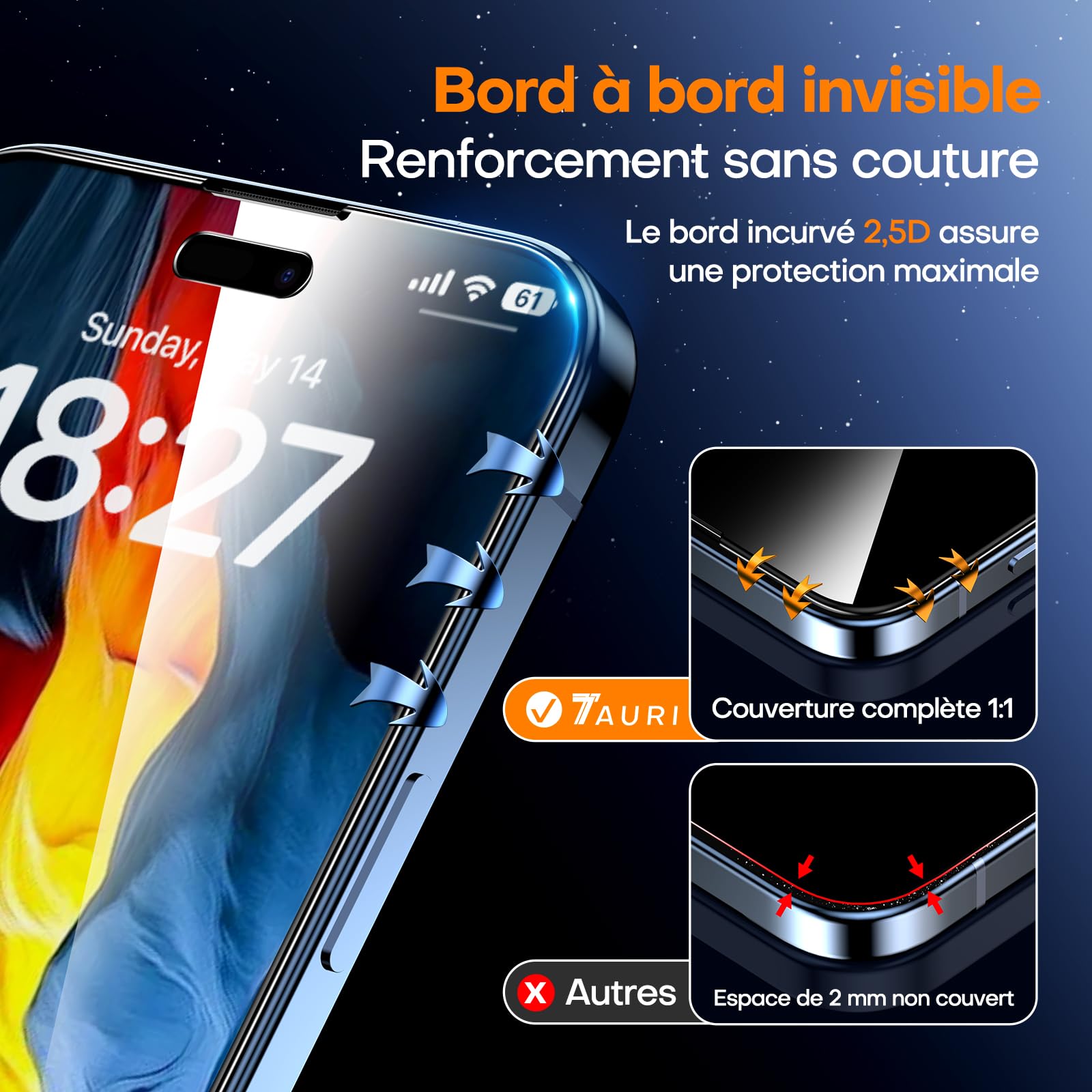 TAURI 2 Pièces Verre Trempé Anti-Espion pour iPhone 16 Pro Max | Dépoussiérage Automatique, Dureté 9H Résistant aux Rayures, Sans Bulles, Protection écran pour iPhone 16 Privacy Film