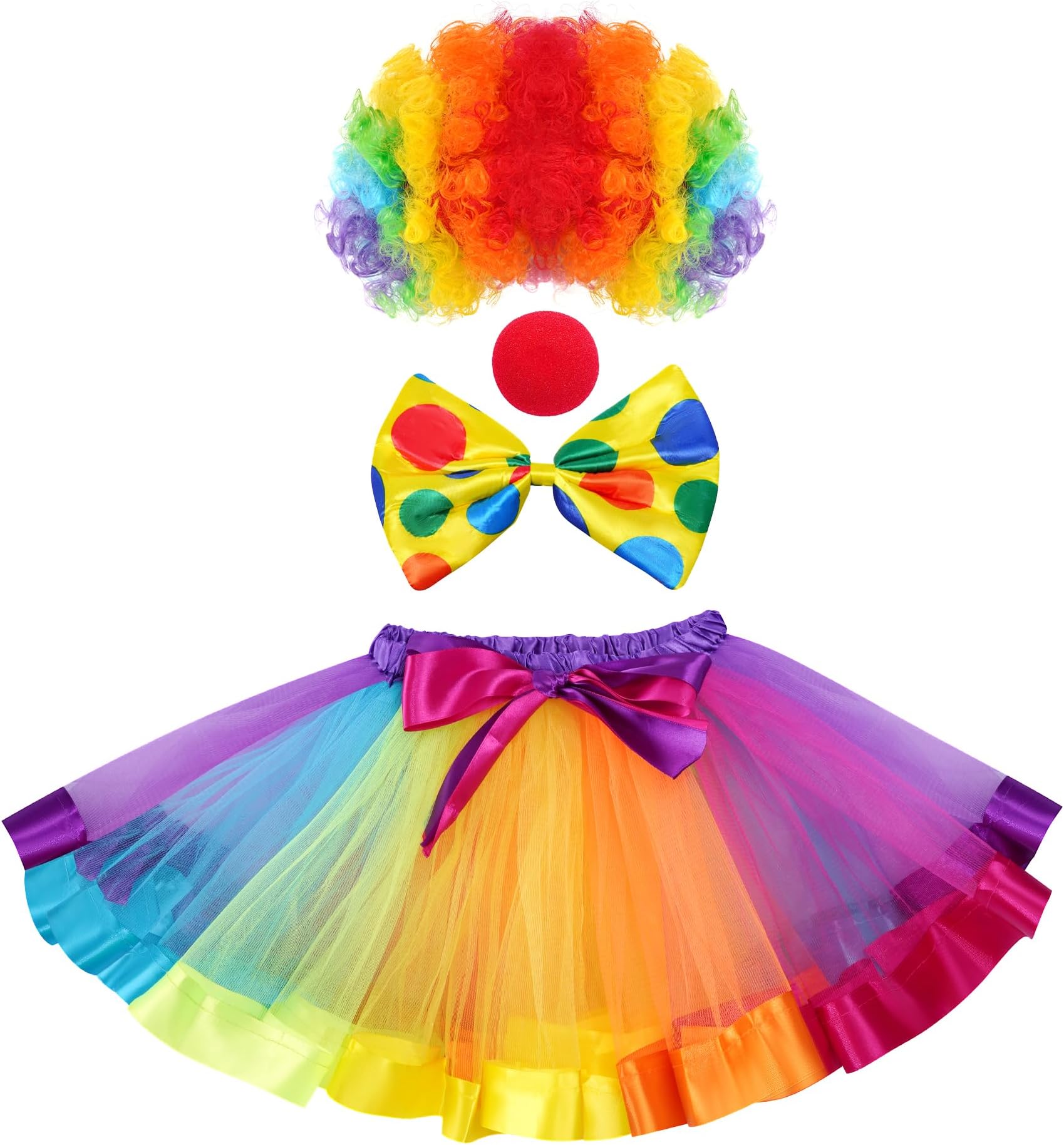 jiebor Clown Costume Clown Wig Nose Accessories Bow Tie Tutu Skirt for Halloween Parties Carnivals Pretend Play Decorations