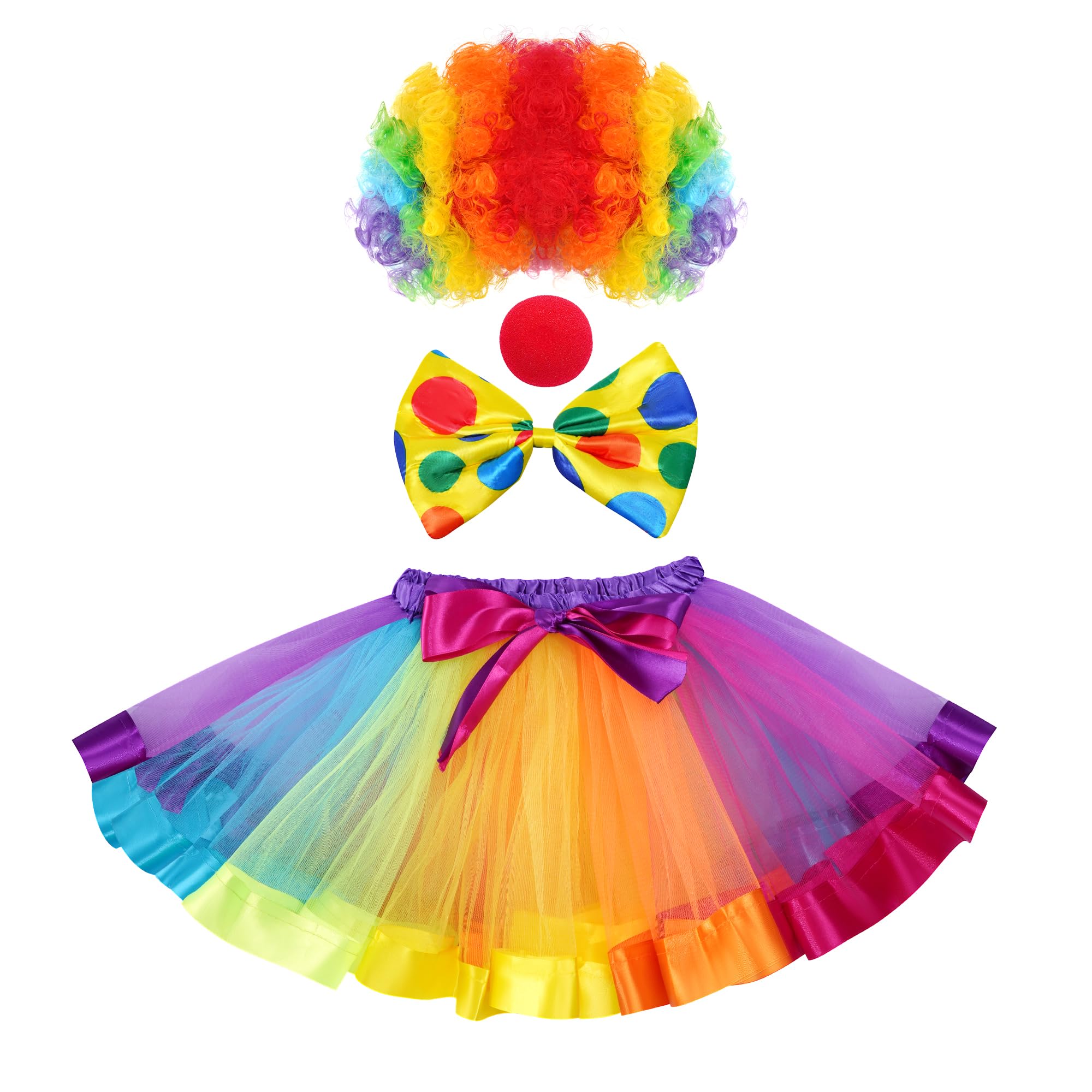 Clown Costume Clown Wig Nose Accessories Bow Tie Tutu Skirt for Halloween Parties Carnivals Pretend Play Decorations