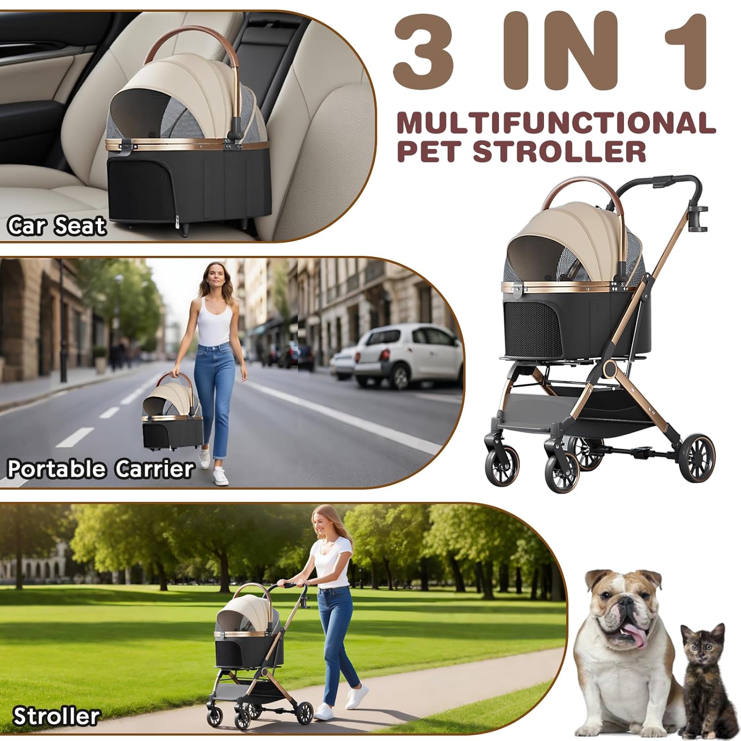 Unleash Adventure: The Ultimate 3-in-1 Pet Stroller for Travelling with Your Furry Friends!