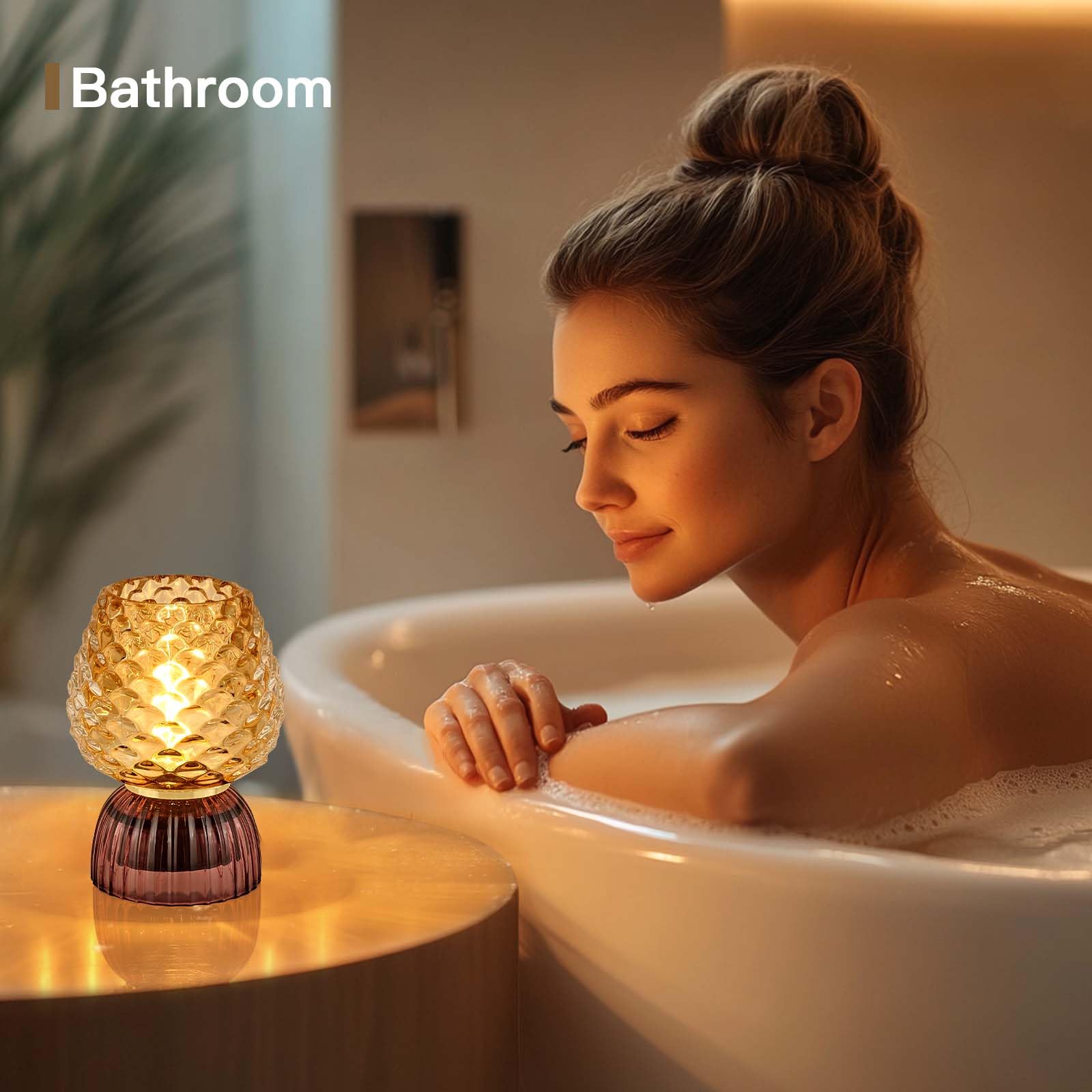 Lámpara a pilas con temporizador, bonita lámpara de mesa de cristal inalámbrica pequeña para decoración del hogar, cocina, baño, regalo de cumpleaños para mujeres, piña, ámbar 5