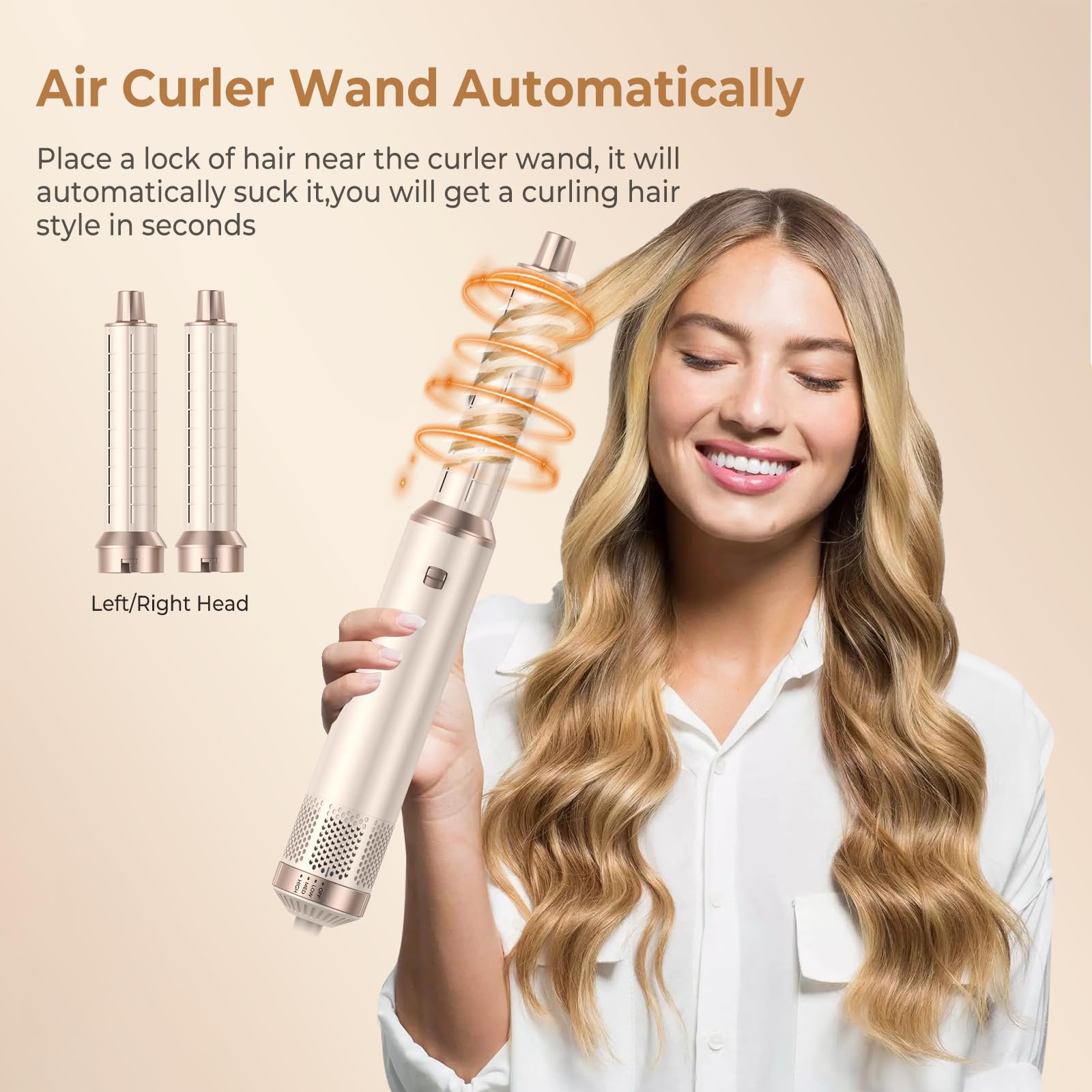 Hair Styler Air Brush 5 en 1 Airbrush 5 en 1 Air Styleravec Seche Cheveux, Brosse Soufflante, Fer a Boucler, Thermal Brush, Brosse Lissante Seche Cheveux 5 en 1 pour Sécher, Boucler, Lisser