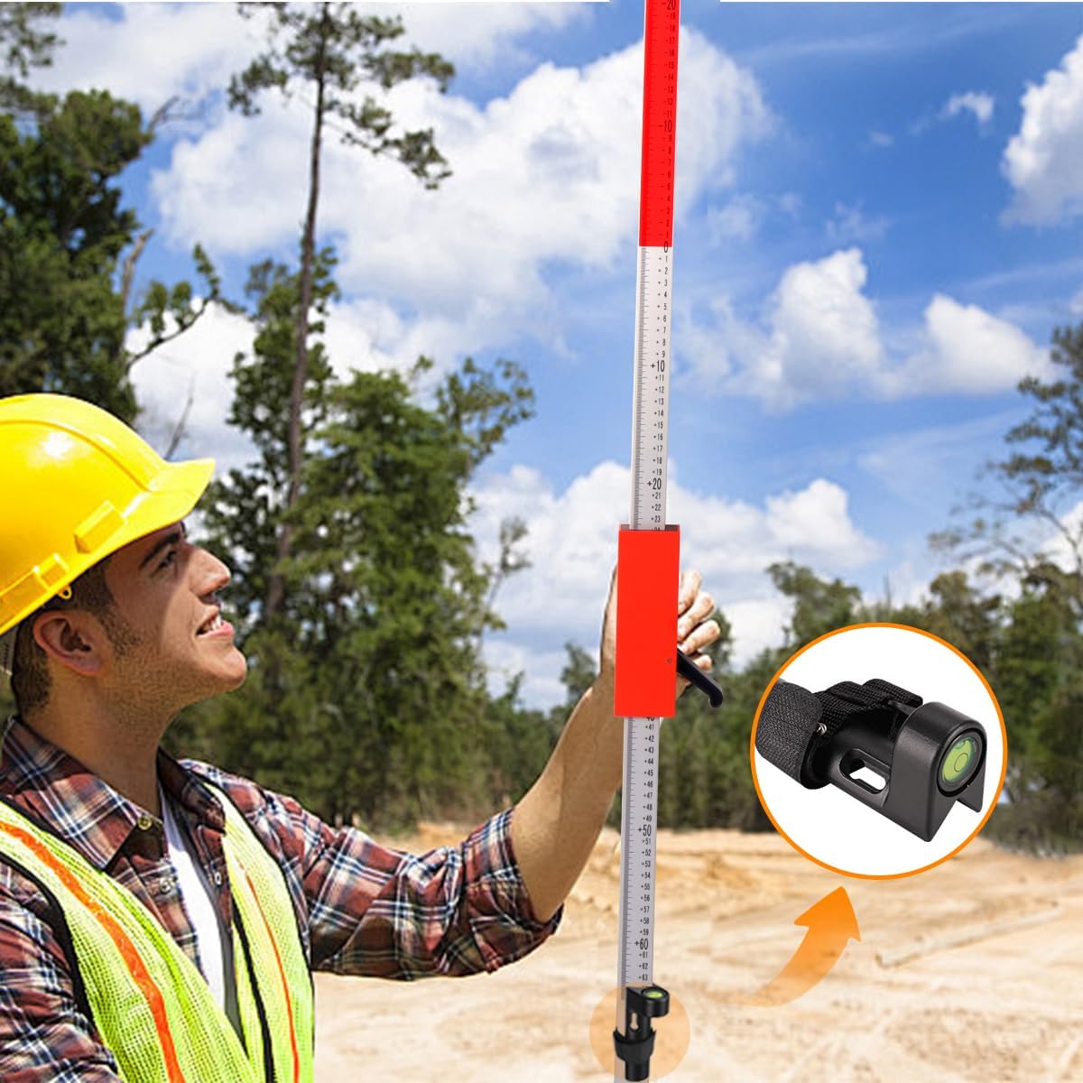 MOETER Adjustable Grade Rod Level - 2-Pack Aluminum Leveling Tool with 40' Bubble for Surveying & Construction (Fits 1"-1.25" Rods)