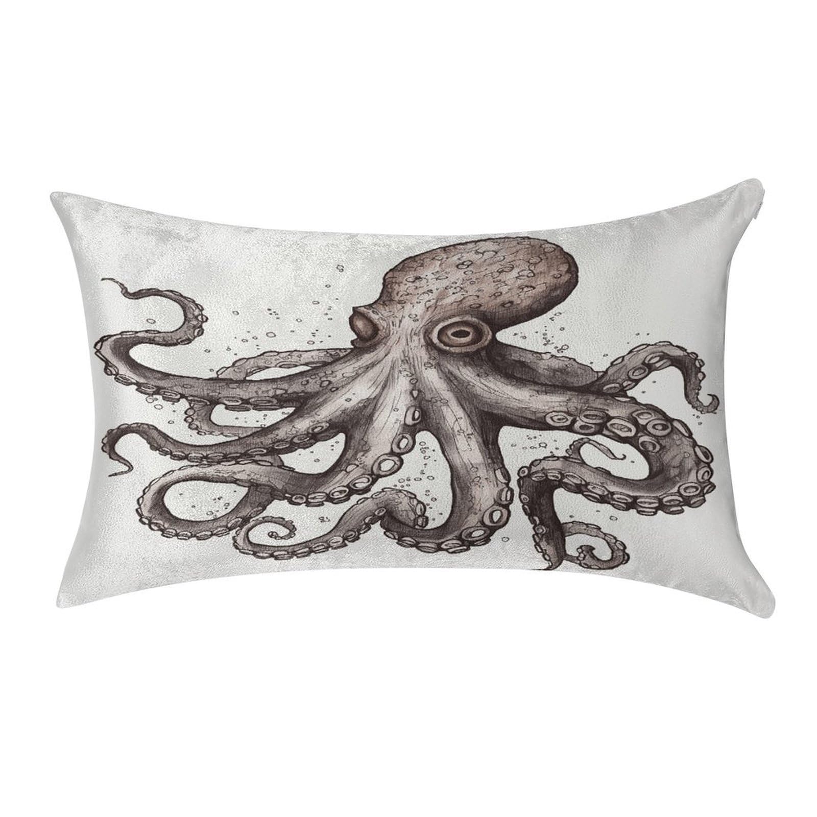 VstaDank Octopus Throw Pillow Cover 12"×20" Ultra Soft Pillowcase Cozy Lumbar Pillow Shell Gold Velvet Exquisite Decorative Cushion Sham Protector for Couch Sofa Bedroom