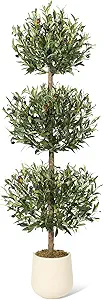 5FT Artificial Olive Triple Ball Topiary Trees with Moss & Inner Pot, Outdoor Indoor Realistic Fake Shrubs Trees, Faux Plants Round Bushes Fake Shrubs Potted for Home Offices Porch Decor Set of 1