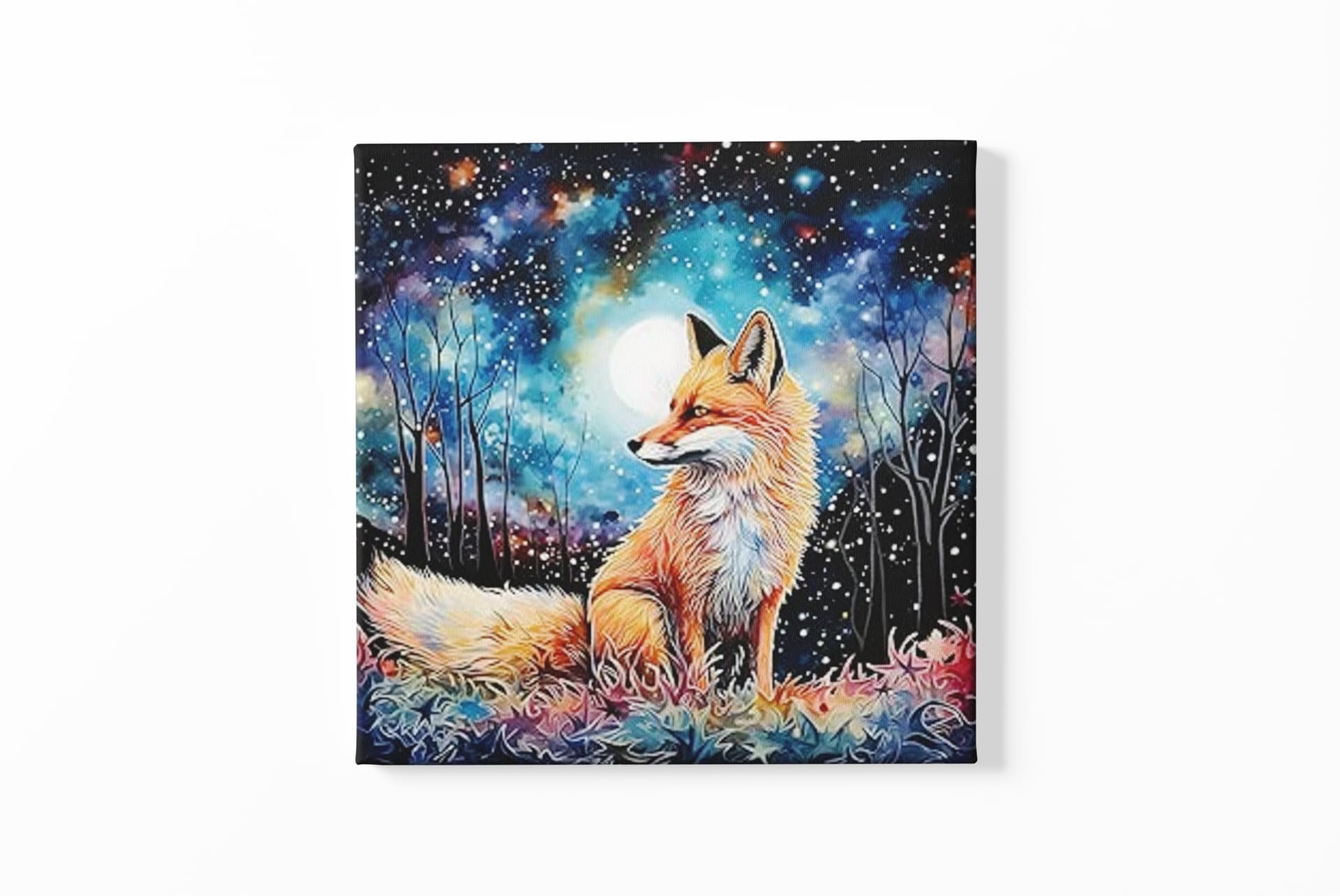 Love By Canvas Multicoloured Fox In The Night Canvas Wall Art Picture (16” X 16”)