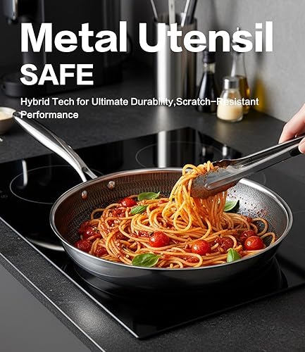 Miniatura 7 de Sartén híbrida antiadherente de acero inoxidable de 12 pulgadas, sin PFAS, sartén no tóxica para inducción, gas, electricidad y uso en horno