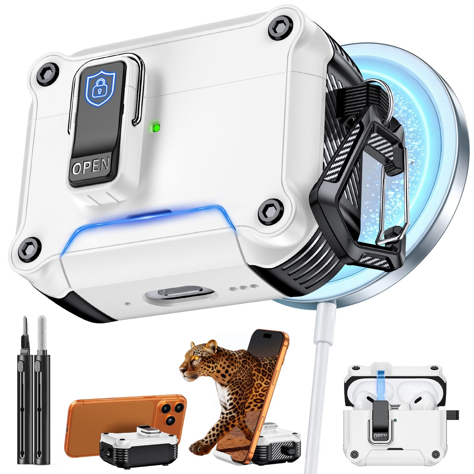 Inesore for AirPods AirPods Pro 1st/2nd Case with Secure Lock (White)