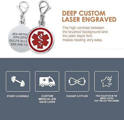 Miniatura 2 de Divoti Mix N Match 316L - Encantos de identificación médica inoxidable con grabado personalizado trasero - tamañocolor