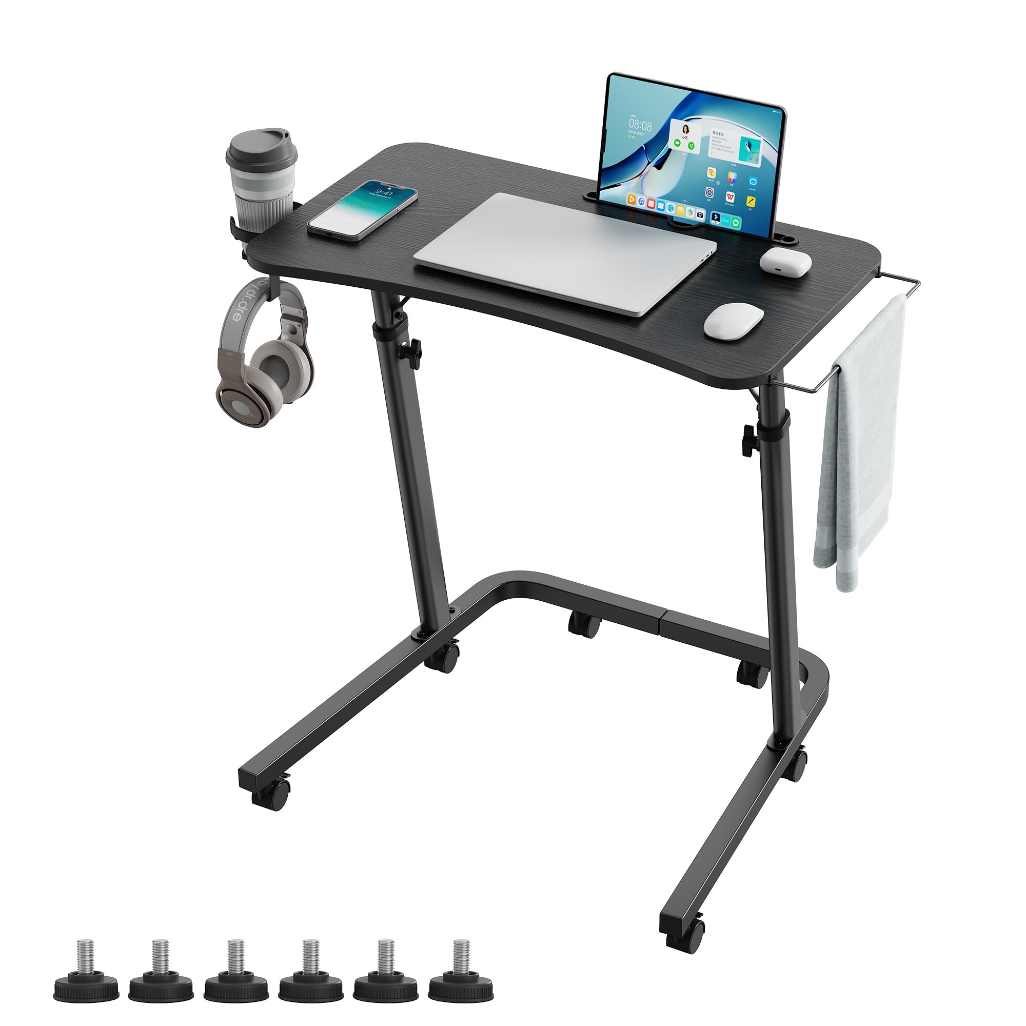 Table d'entraînement à roulettes pour vélo avec hauteur réglable et roulettes, table de chevet et table pour ordinateur portable, table d'appoint réglable en hauteur pour vélo d'intérieur et tapis de