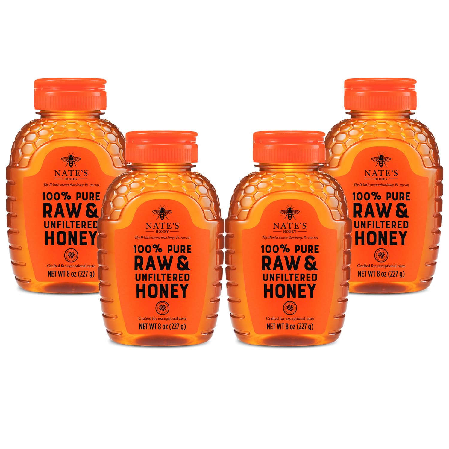 100% Pure, Raw & Unfiltered Honey, Award-Winning Taste - 8 oz Squeeze Bottle (4 Pack)