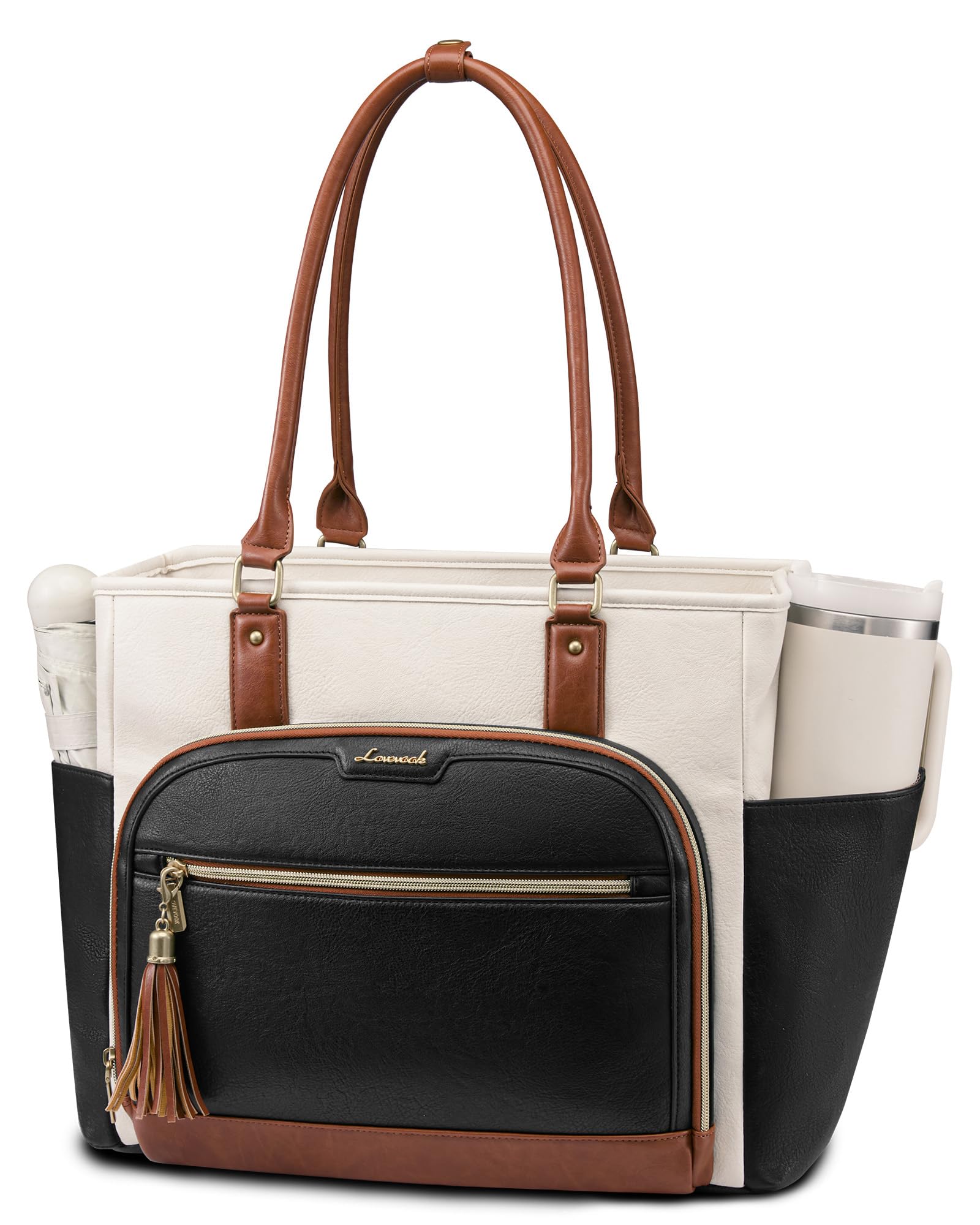 LOVEVOOK Laptop Tote Bag for Women Work, Vintage Leather Teacher Nurse Bag with Large Cup Holder, Bible Handbag Purse GIfs, Waterproof Professional Computer Briefcase for Business Office, 15.6 Inch — view 10