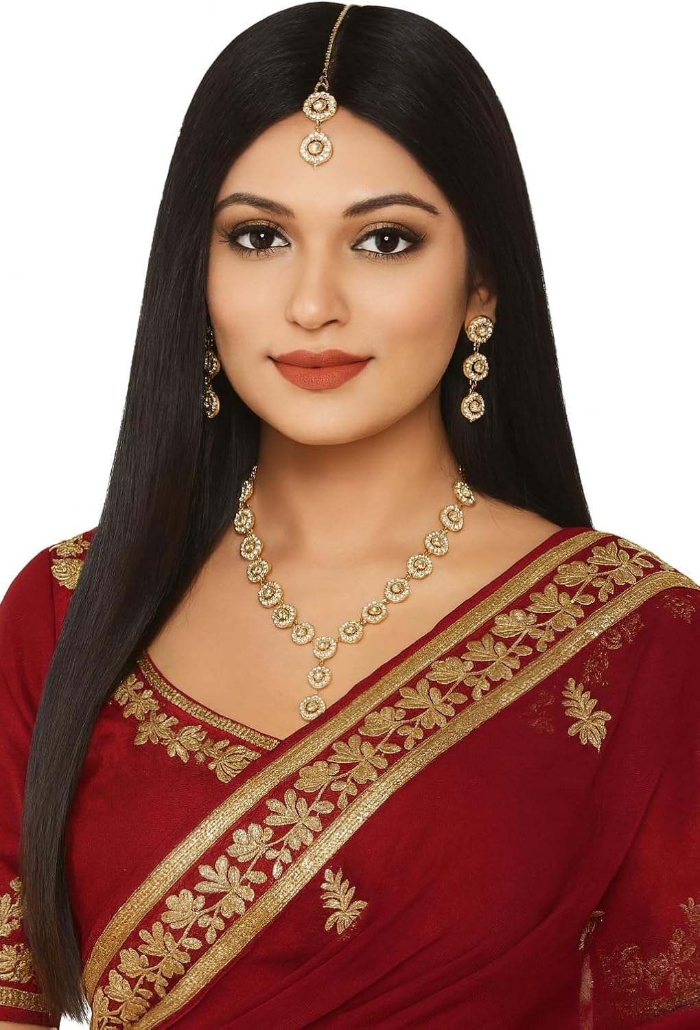 Sunsoul by Touchstone Indian Jewelry Sets for Women Gold Wedding Guest Necklace Set Bollywood Accessories Simple desi Jewellery Statement Pageant Bride Elegant Prom Rhinestone Necklaces