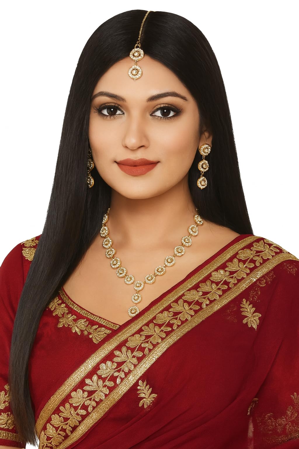 Sunsoul Von Touchstone Indisches Bollywood-Halsketten-Set mit funkelnden Strasssteinen, eleganter Designer-Schmuck, Brautschmuck-Set in Gold- oder Weißton für Damen.