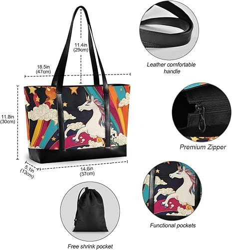 Miniatura 4 de Unicornios Rainbow Star moda mujer bolsas de mano para el trabajo con cremallera bolsa de trabajo con laptop para la universidad con pañal maletín