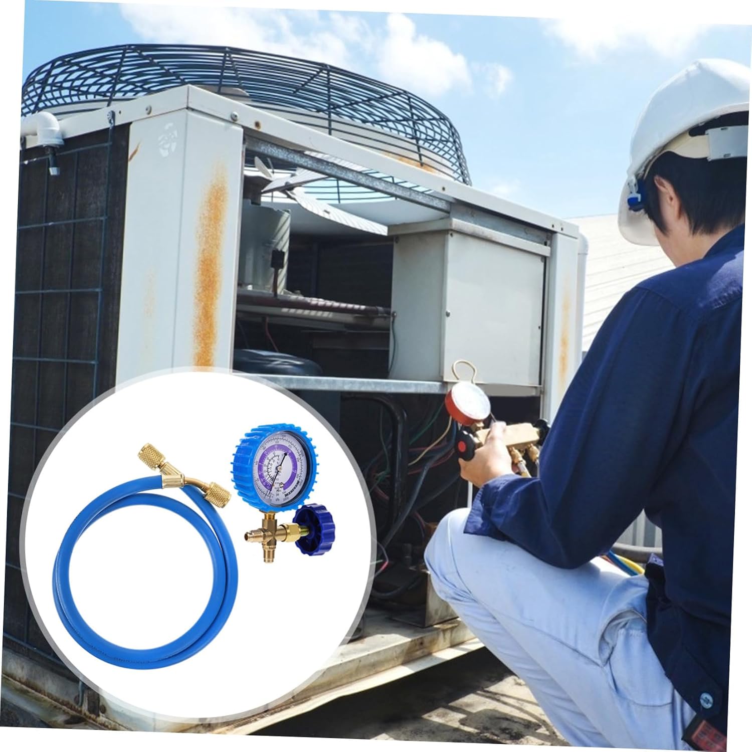 1 Set C Refrigeration Charging Hose with Gauge Easy to Use Diagnostic Tool for Automotive and Durable Fluoride Adding Tube with Valves for Safe Testing and Maintenance