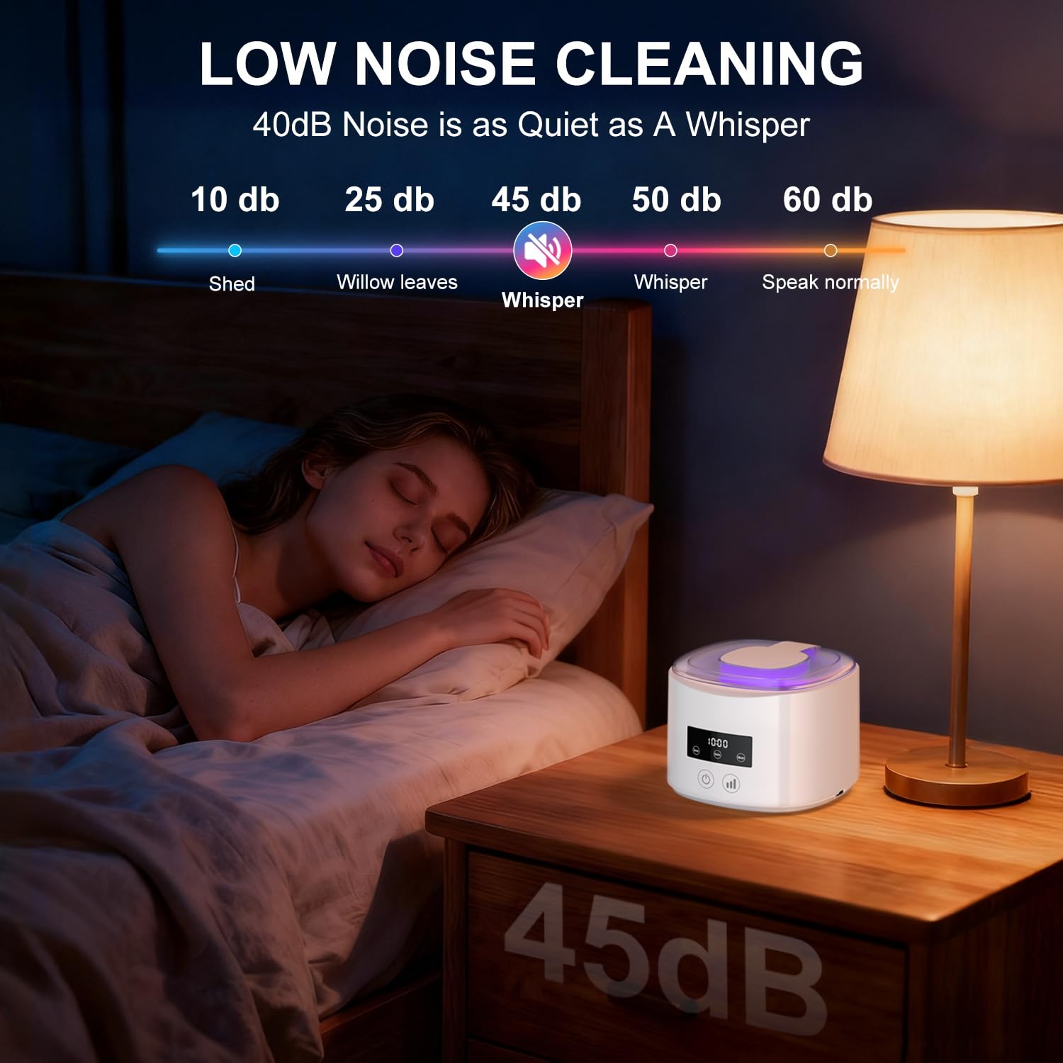 Nettoyeur Ultrasons 50kHz, Ultrasonic Cleaner Rechargeable 2000mAh avec 4 Lampe UV, 230ML Cuve pour Prothèses Dentaires, Brosse à Dents, Aligneurs, Retainers, Prothèses, Bijoux -Blanc