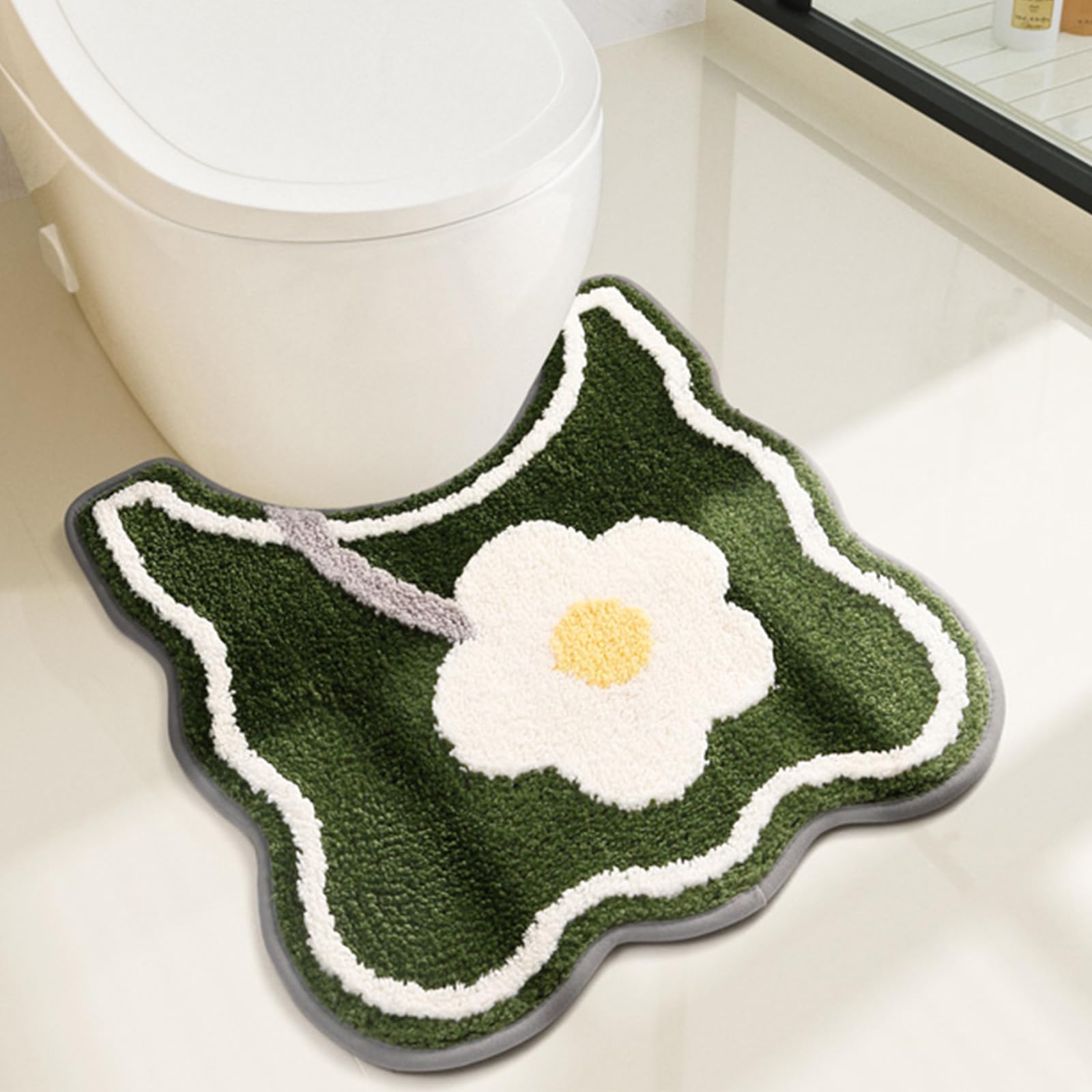 PTAEXCEL Toilet Rug U-Shaped, Floral Green Non-Slip Bath Mat Soft Plush Contour Bathroom Rug, Absorbent Microfiber Machine Washable for Toilet Base,