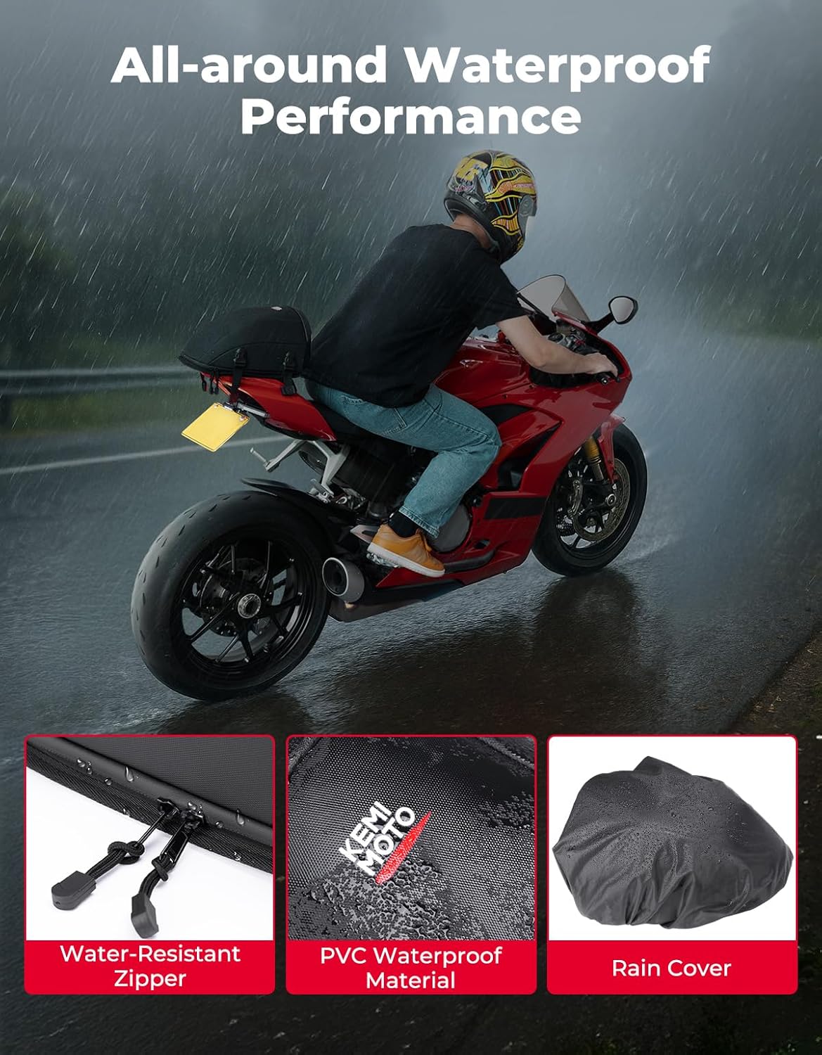 KEMIMOTO Motorcycle Tail Bag 12.5L Waterproof Expandable Saddle Bag - Multifunctional Storage for Motorbike Rear Seat, Tank & Outdoor Sports Motorbike Accessories, Black with Detachable Shoulder Strap - Image 4