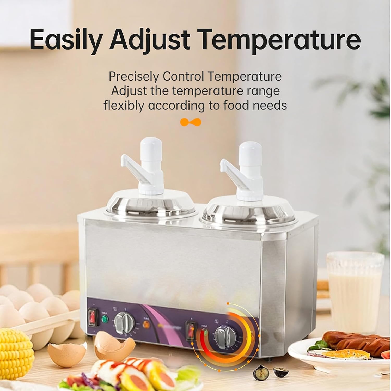 Dispenser di formaggio con pompa, dispenser commerciale per salsa al cioccolato calda da 2,5 l, rimovibile e lavabile, temperatura regolabile per Queso Para Nachos, pompe per sciroppo all;aroma