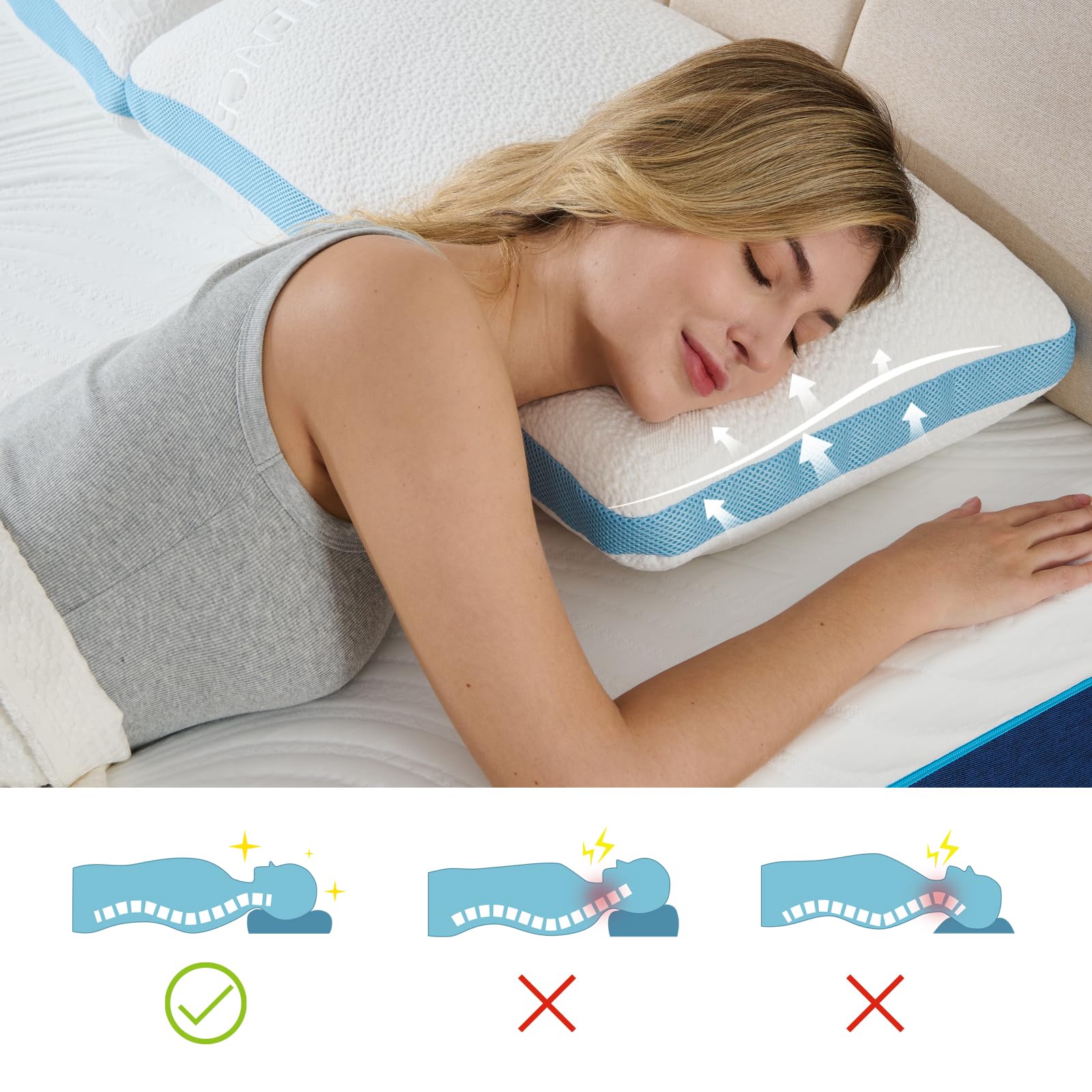 Hiimgo Kopfkissen 40x80 cm (2er Pack) Memory Foam Kissen höhenverstellbar waschbar mit Reißverschluss