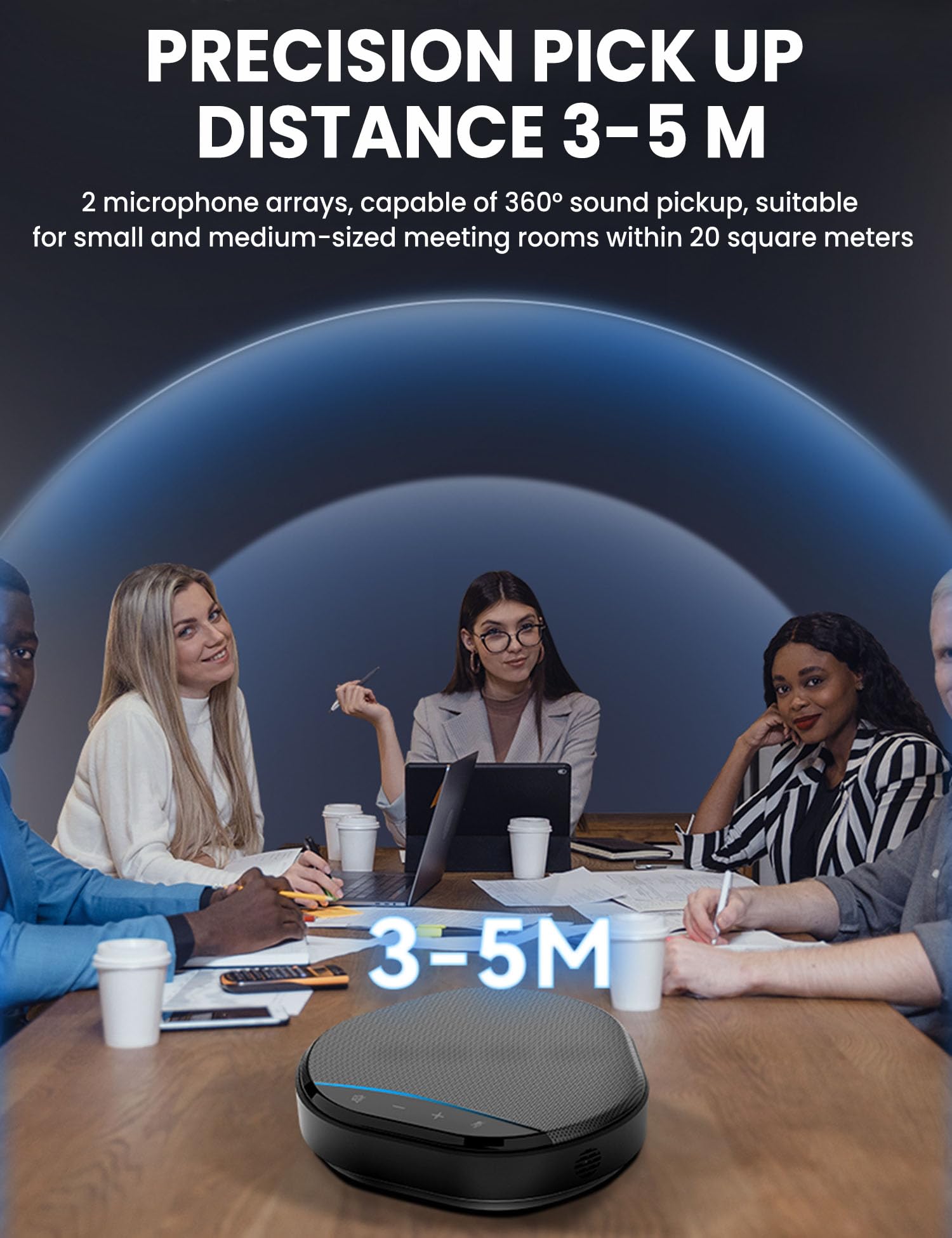 Altoparlante e microfono per conferenze, pickup vocale migliorato a 360° con 2 microfoni AI, riduzione eco e rumore, vivavoce Plug & Play USB-C per chiamate Zoom Skype Teams, per casa ufficio e sala