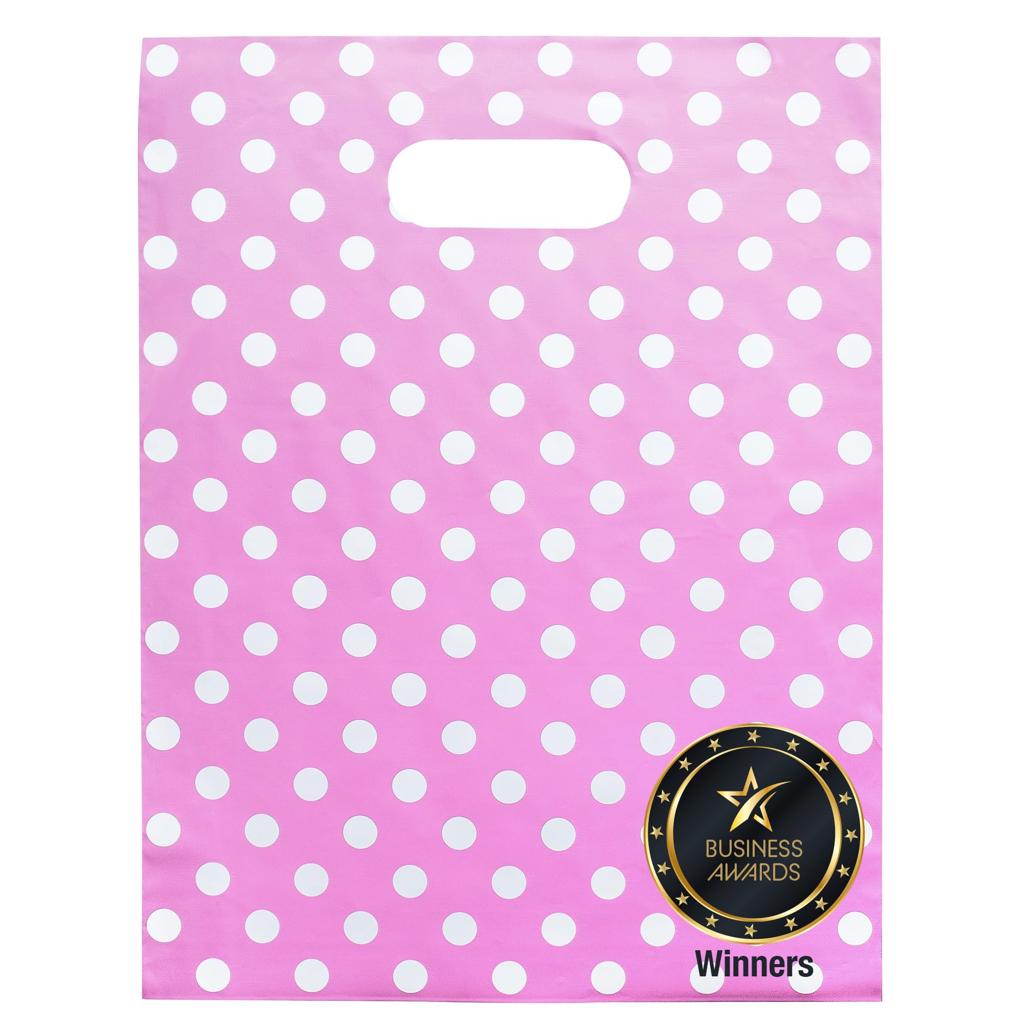 Choice Marts 100 Pink Polka Dots Bags for Small Business 1.5Mil 9"x12" Merchandise Bags Extra Thick Glossy Thank You Bags and Retail Bags Plastic Bags with Die Cut Handles Pink Polka Dots Bags