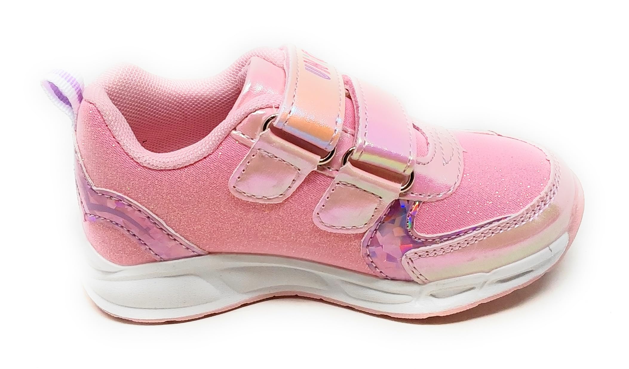 Zapatillas de niña con unicornio, rosa con purpurina, doble tira, luces integradas en la entresuela y en el lado zapatilla