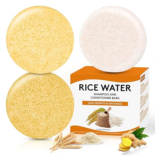 Barras de champú y acondicionador de agua de arroz para el crecimiento del cabello, barra de champú de jengibre para evitar la pérdida de cabello,
