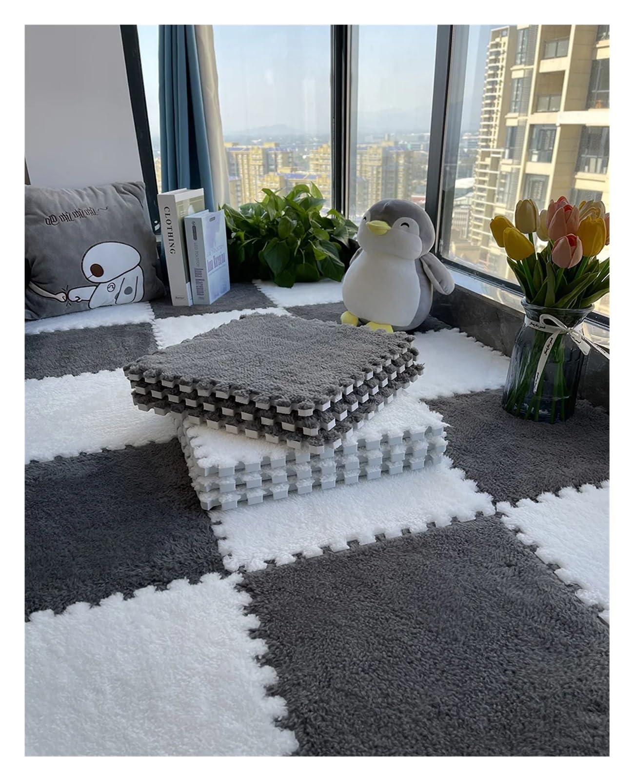 Selbstklebende Teppichfliesen 10pcs DIY Self-adhesive Tile Carpet, Easy To Install, sturdy, Non-slip And Water Absorbent, Home Decoration(Mint Green)