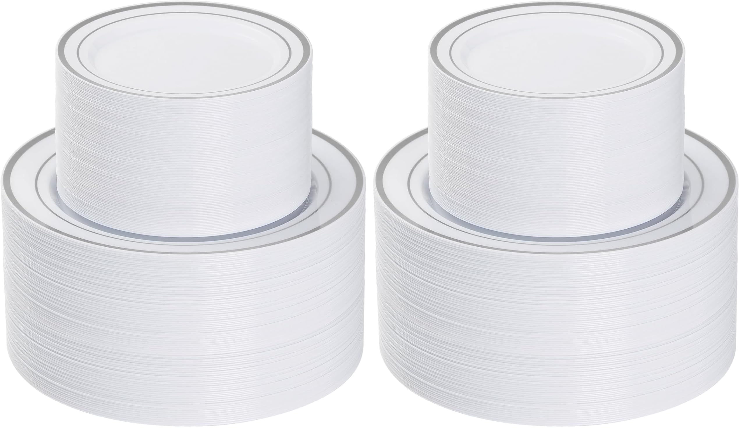 Goodluck 200PCS Silver Plastic Plates,Heavy Duty Disposable Silver Plates with 100 10.25 inch Dinner Plates and 100 7.5 inch Dessert Plates, Disposable Plates for Party, Holiday, Wedding (Pack of 2)